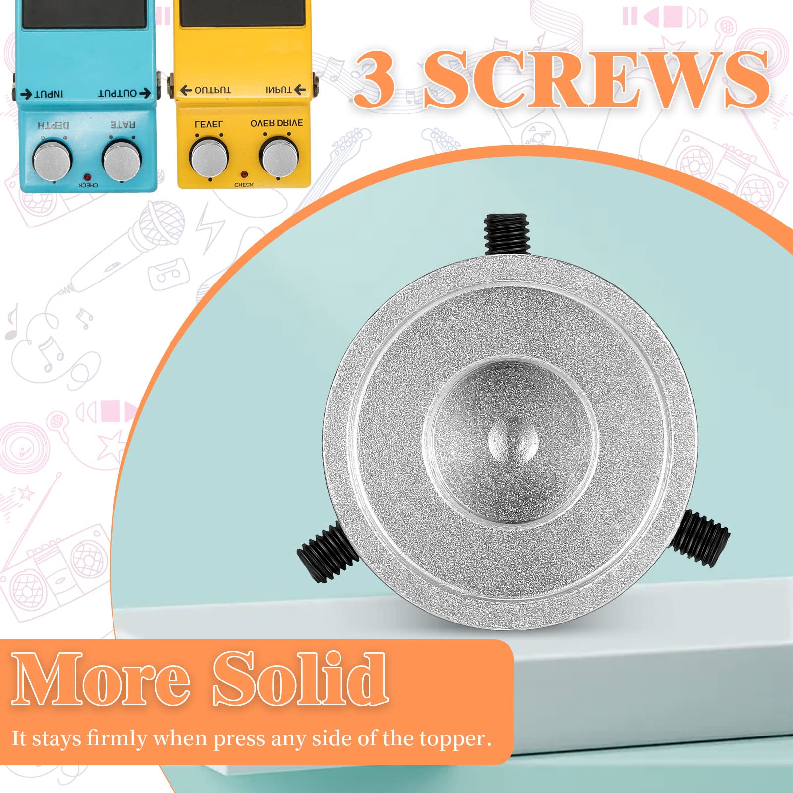 Pedal Footswitch Topper Metal Barefoot Pedal Buttons with 3 Screws and Rubber Insert Fit Tightly on Common Pedal Switches(3/8''1