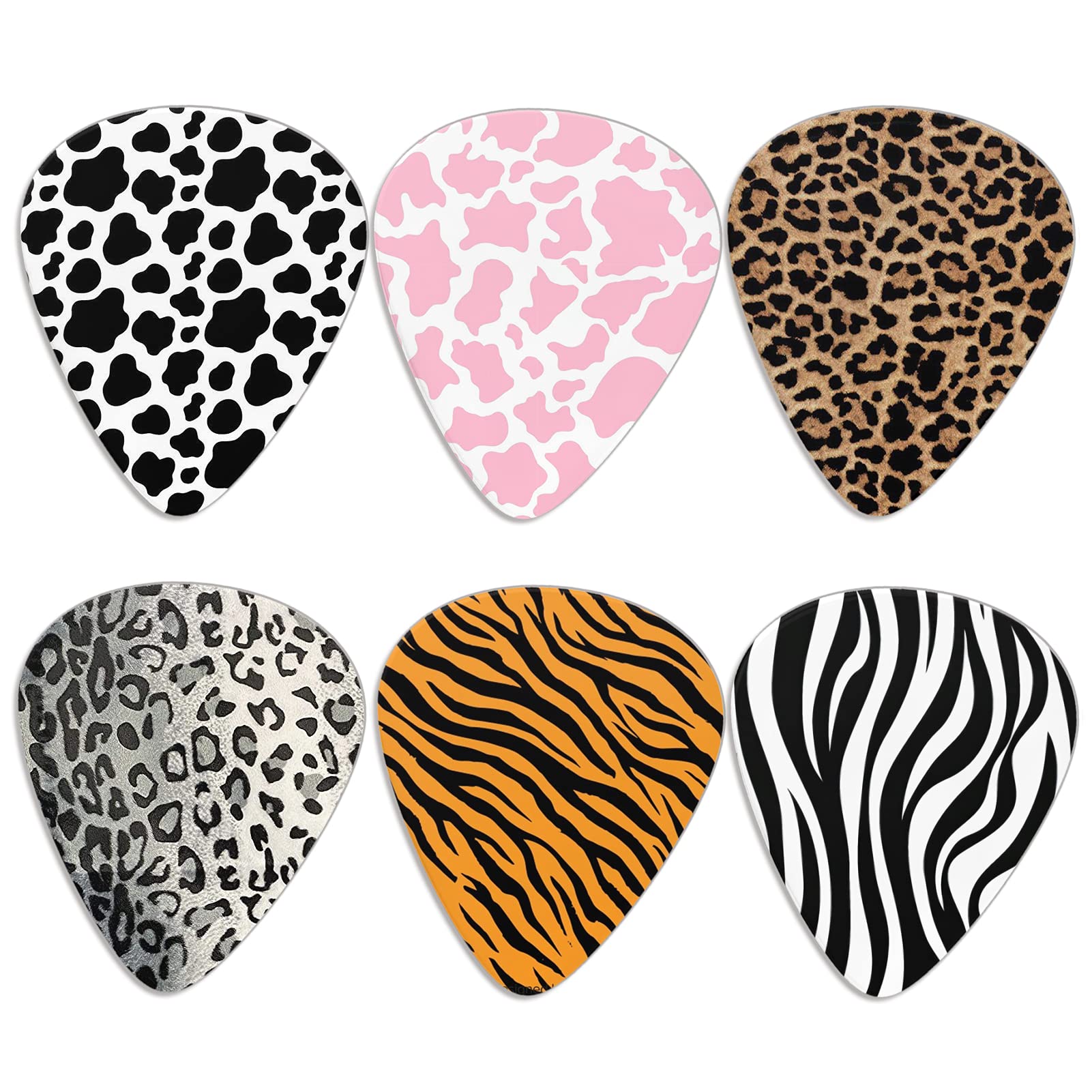 Jeiento Animal Leopard Guitar Picks For Electric Guitar 6 Pack Classical Triangle 0.96Mm Guitar Accessories Variety Pattern