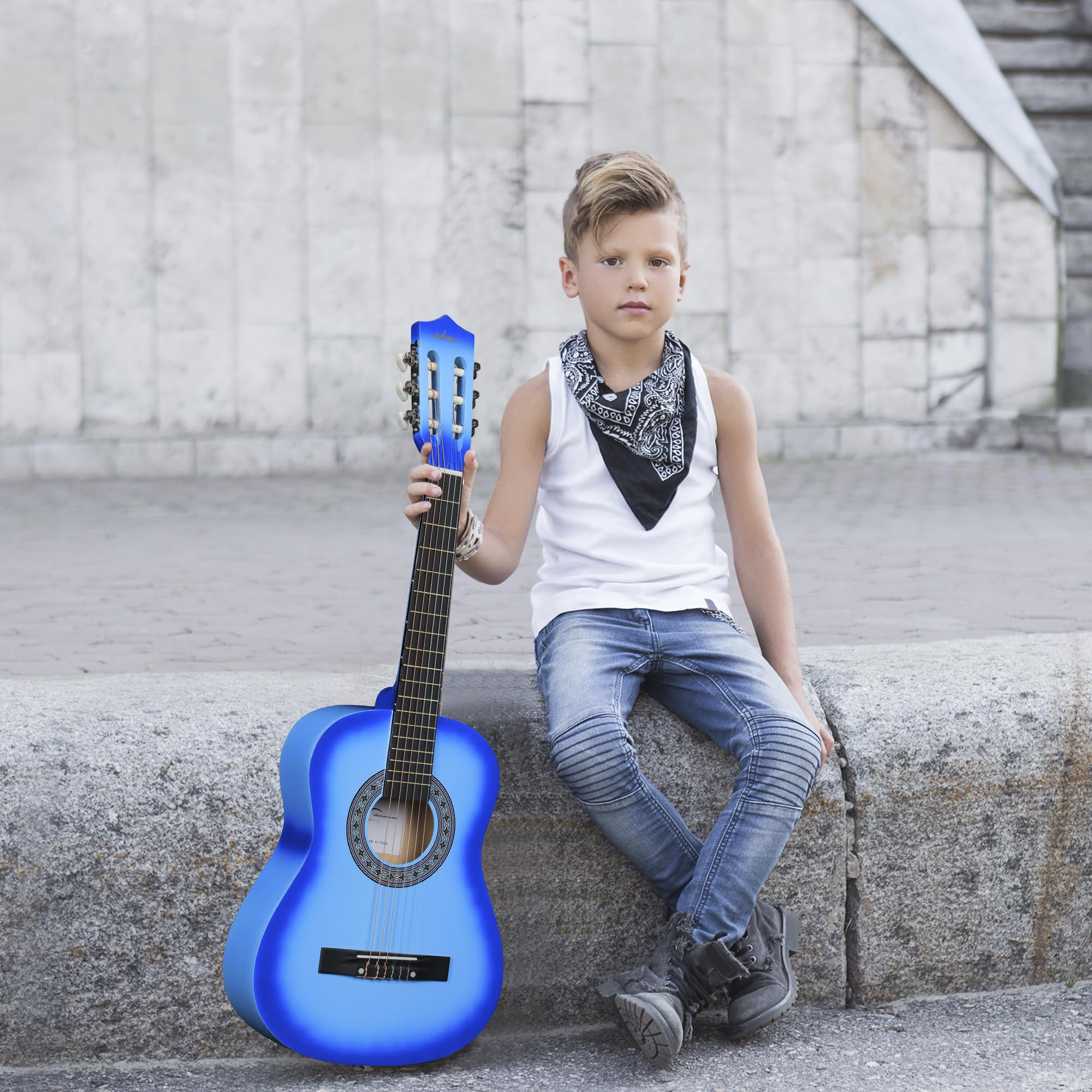 ADM Beginner Acoustic Classical Guitar 34 Inch Nylon Strings Wooden Guitar Bundle Kit for Kid Boy Girl Student Youth Guitarra On