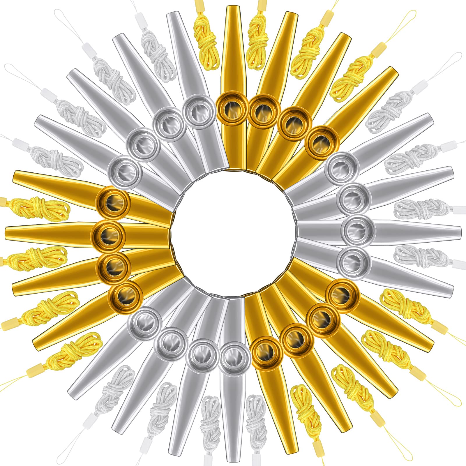 24 Pcs Gold and Silver Metal Kazoo with Lanyards Musical Instruments Mouth Kazoos Good Companion for Guitar Violin Piano Kids Ad
