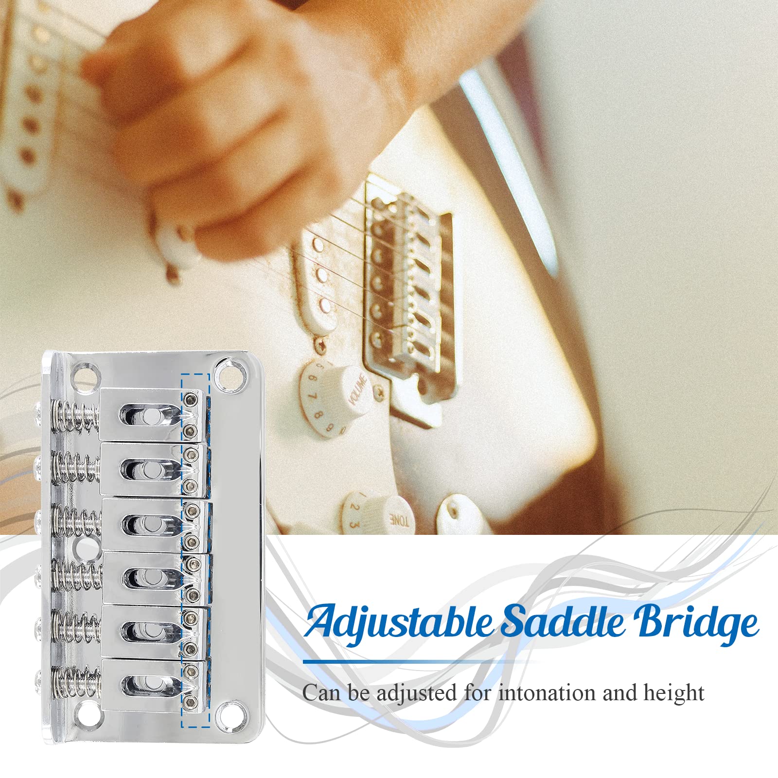 HARSKIYER Silver Adjustable 6 String Guitar Bridge, Metal Fixed Top Load Guitar Tailpiece Guitar Fixed Bridge Hardtail Saddle Br