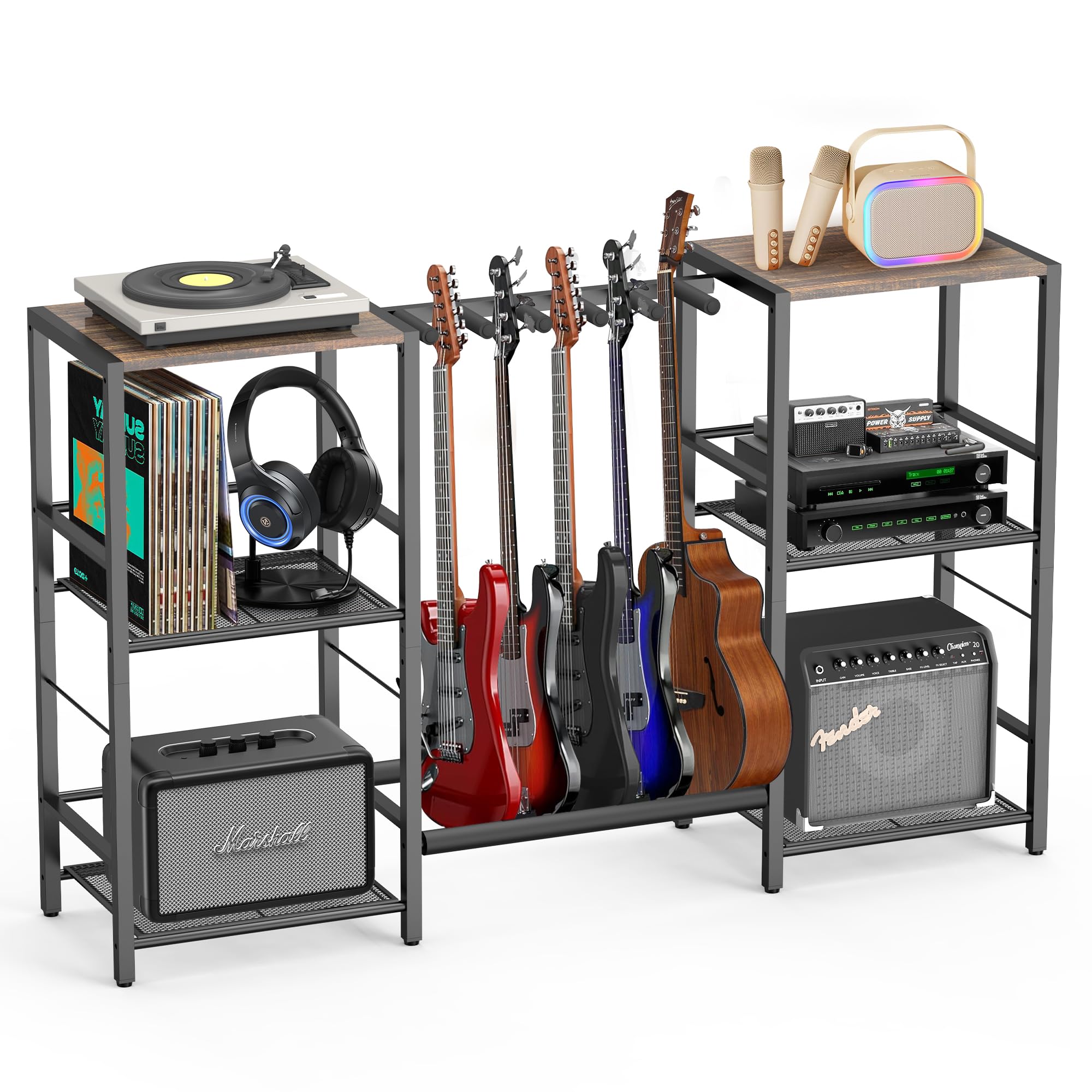 HIXICOPA Guitar and Amp Stand, Guitar Rack with Shelves, Record Player Storage Organizer for Bass, Eectric Guitar, Music Gear, M