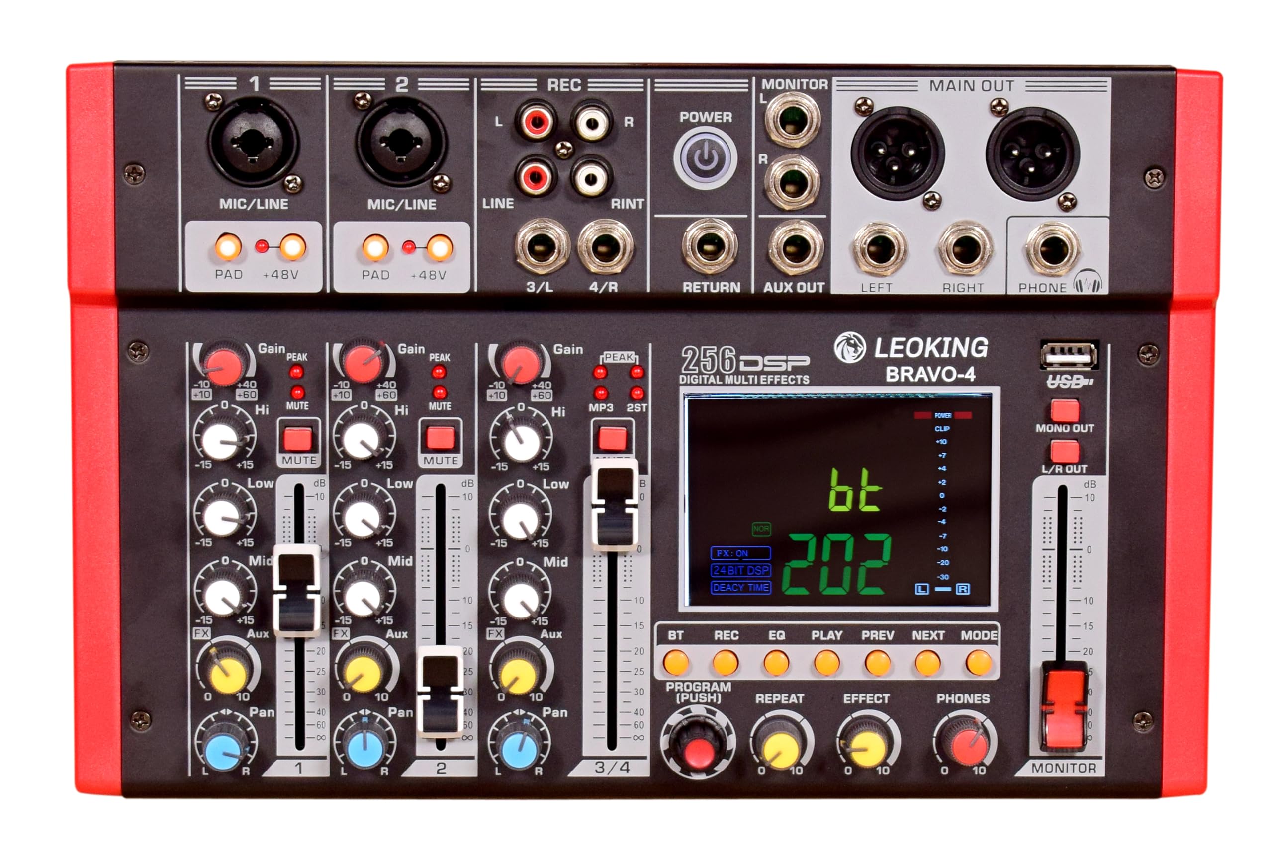 Kh 4 Channel Dj Bluetooth Audio Mini Mixer With Effects, Usb Interface, Bt, Stereo Recording, 48V Phantom Power, 256 Dsp, 2Xlr +