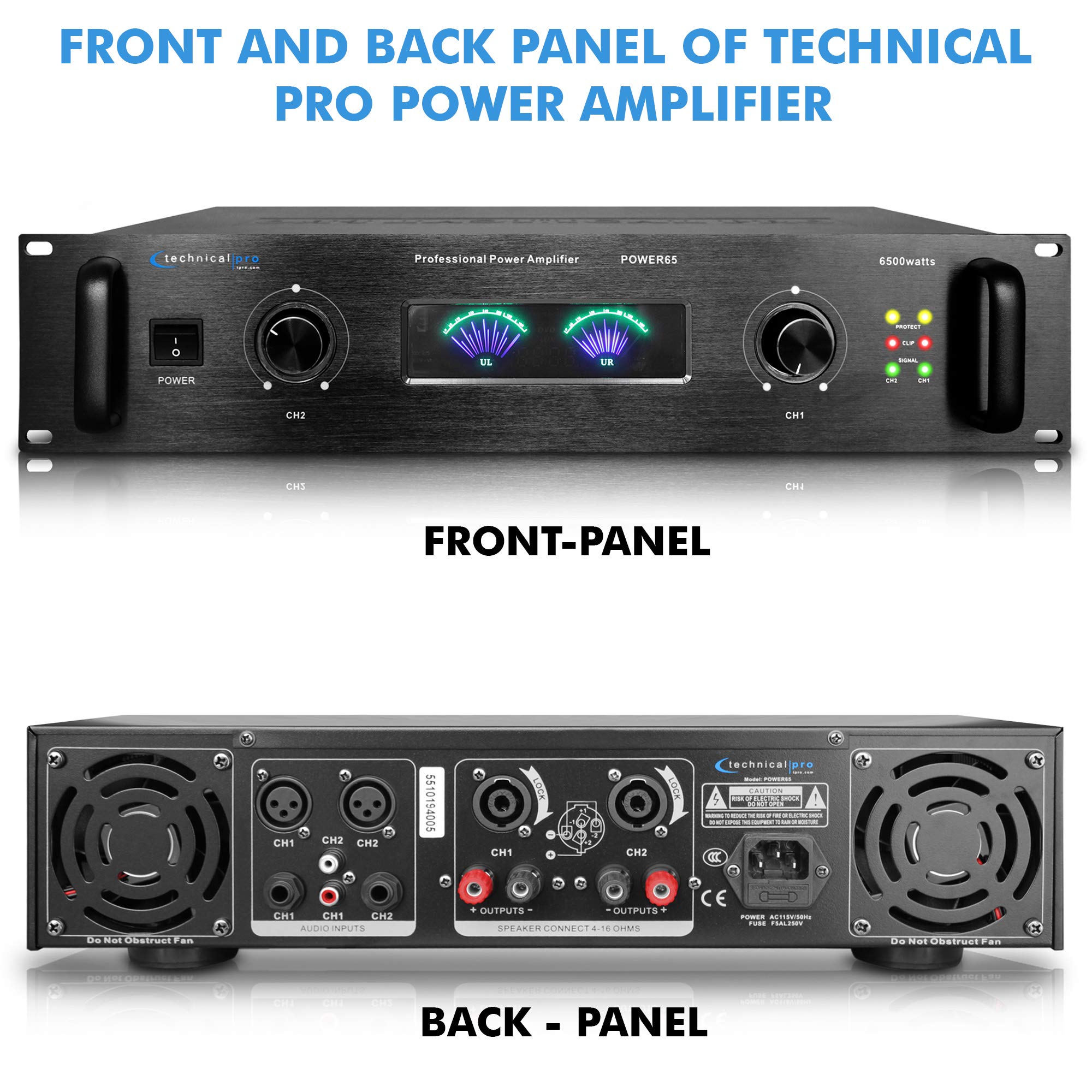 Technical Pro 6000 Watts Professional Portable PA System, 2 Channel Digital Stereo Power Amplifier with Dual Cooling Speed Fans