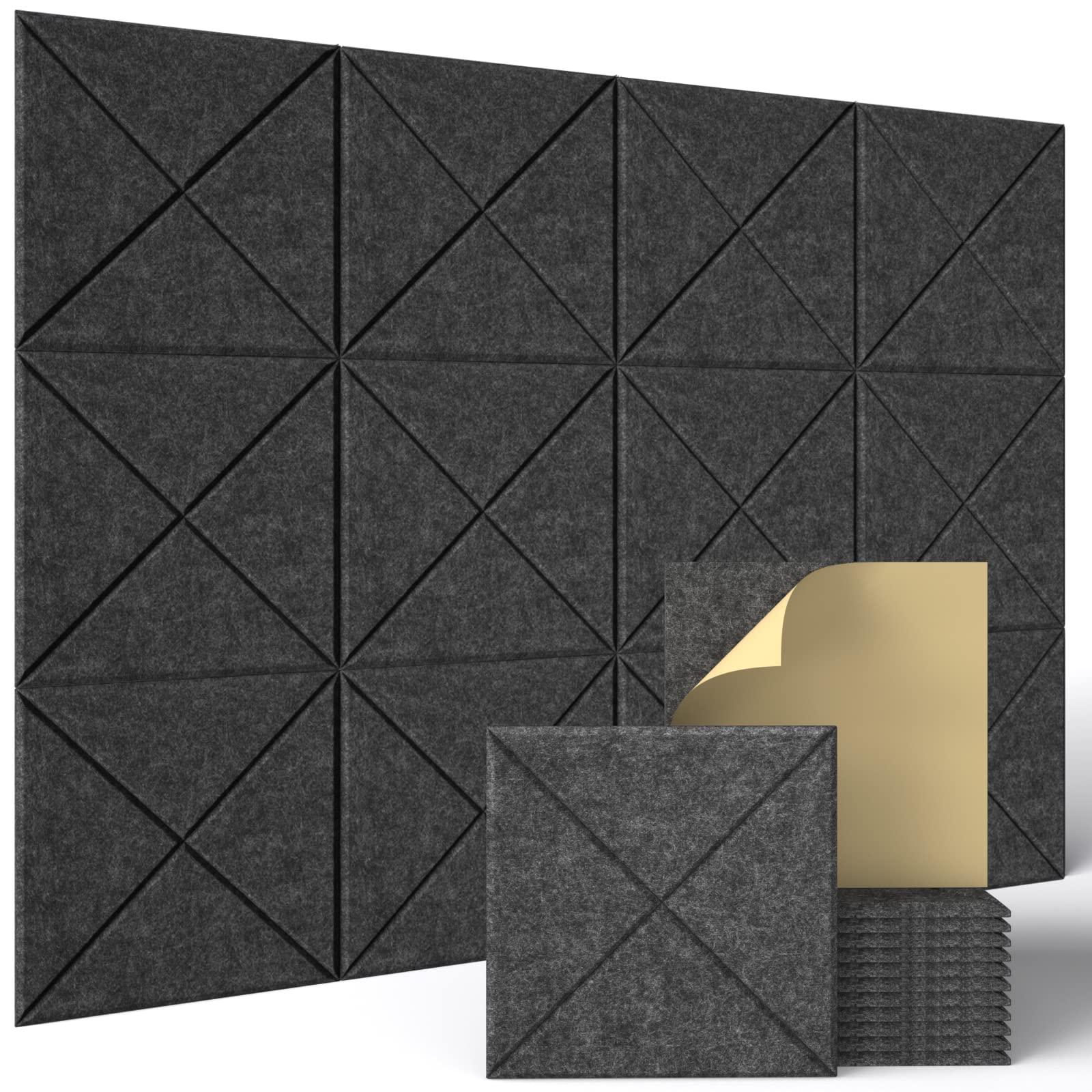 Sonicism 12 Pack X-Lined Acoustic Panels With Self-Adhesive, 12''X 12''X 0.4'' Sound Proof Foam Panels, Decorative Soundproof Wa