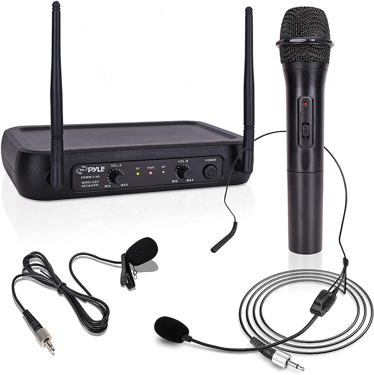 Pyle Lavalier, Headset Mics, Transmitter, Receiver-For Pa, Karaoke Dj Party, Black, One Size (Pdwm2140)
