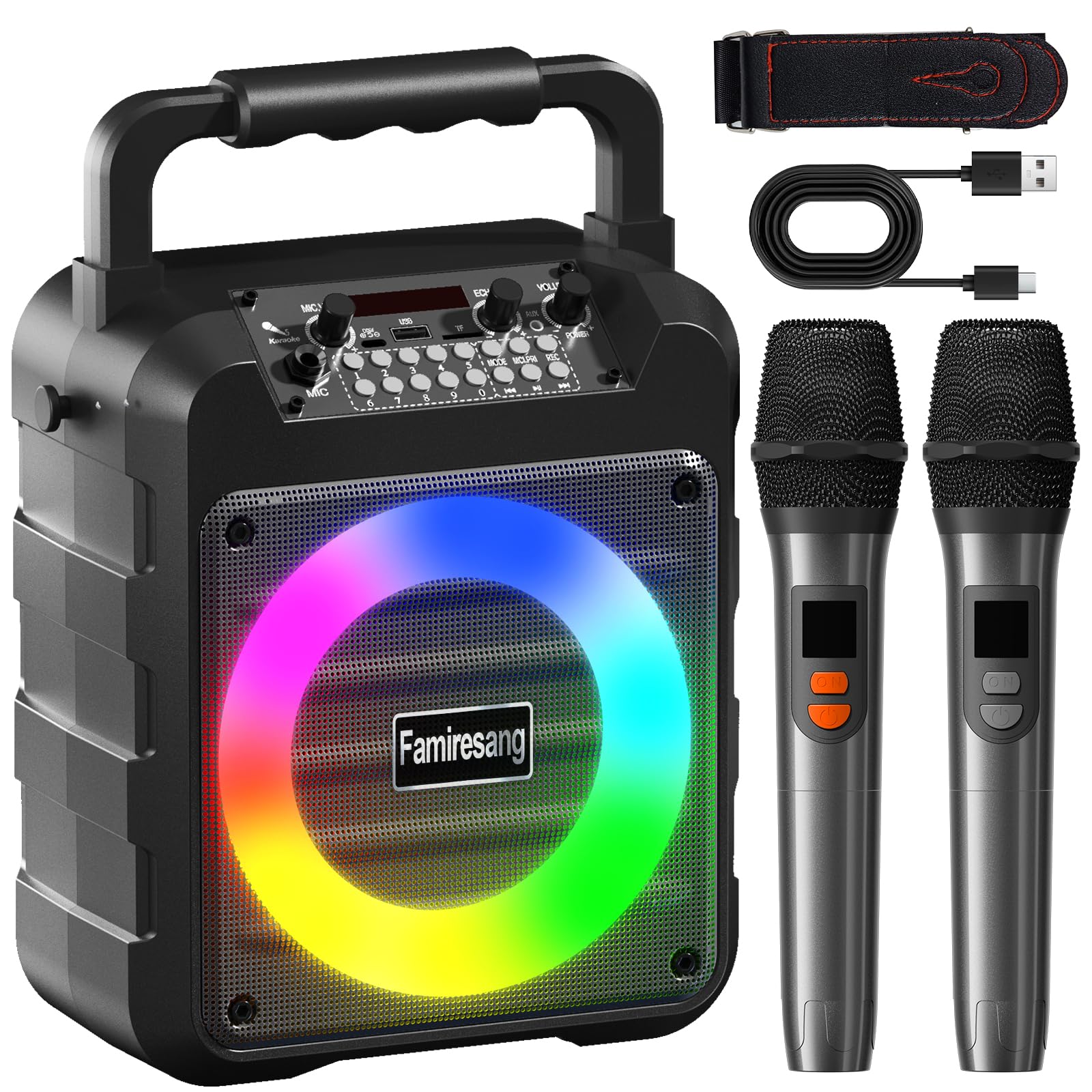 Karaoke Machine For Adults - Portable Bluetooth Karaoke Speaker With Two Wireless Microphones, Pa System Speaker Supports Tf Car