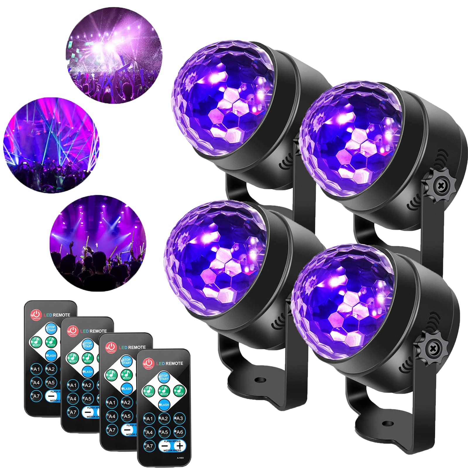 Lunsy Uv Black Lights For Glow Party, 6W Disco Ball Led Party Lights Sound Activated With Remote Control, 7 Modes Stage Light Fo
