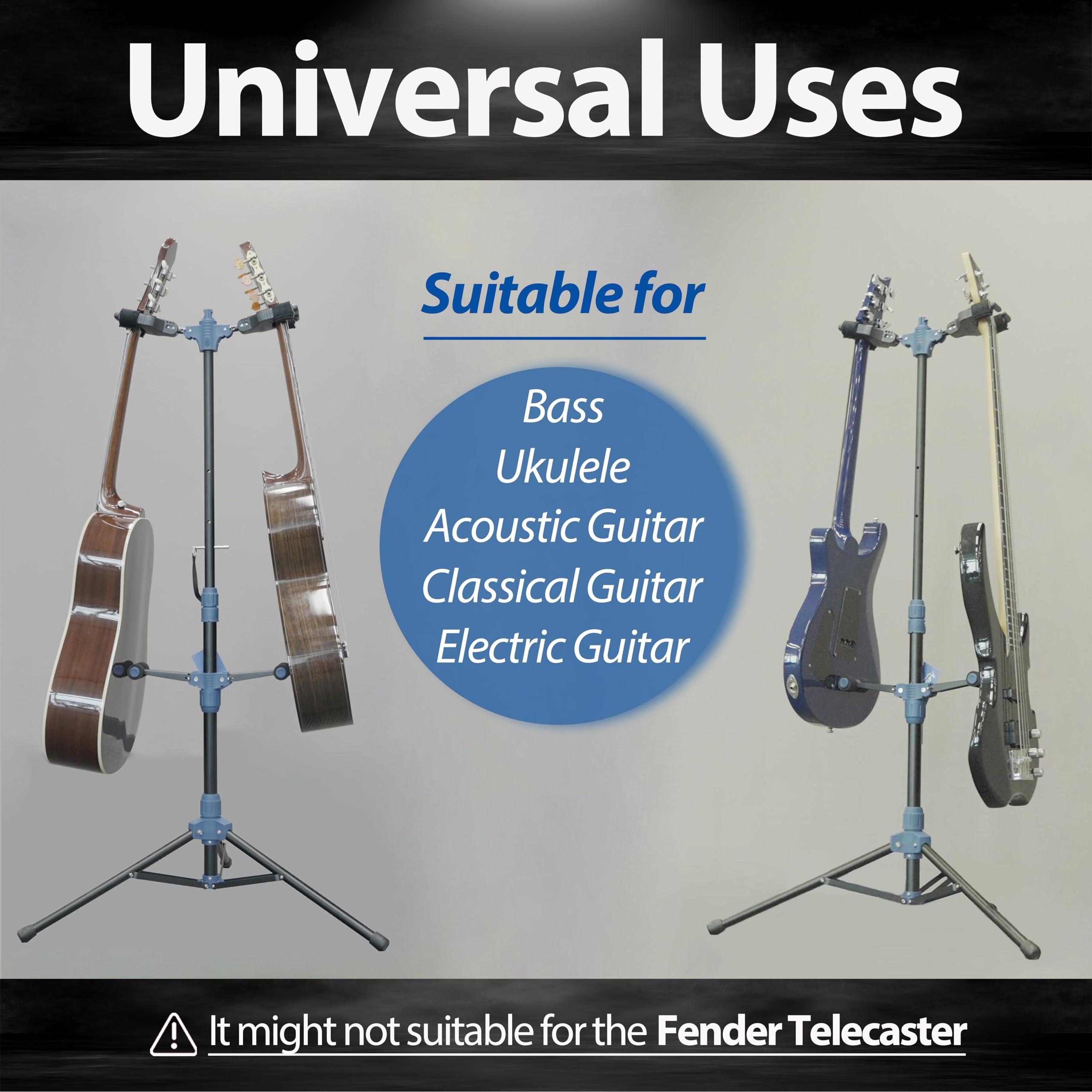 Salvori Folding Dual Guitar Stand with Auto-Lock System and Soild Tripod, Double/Multiple Guitar Stand/Holder/Rack for Single Ba