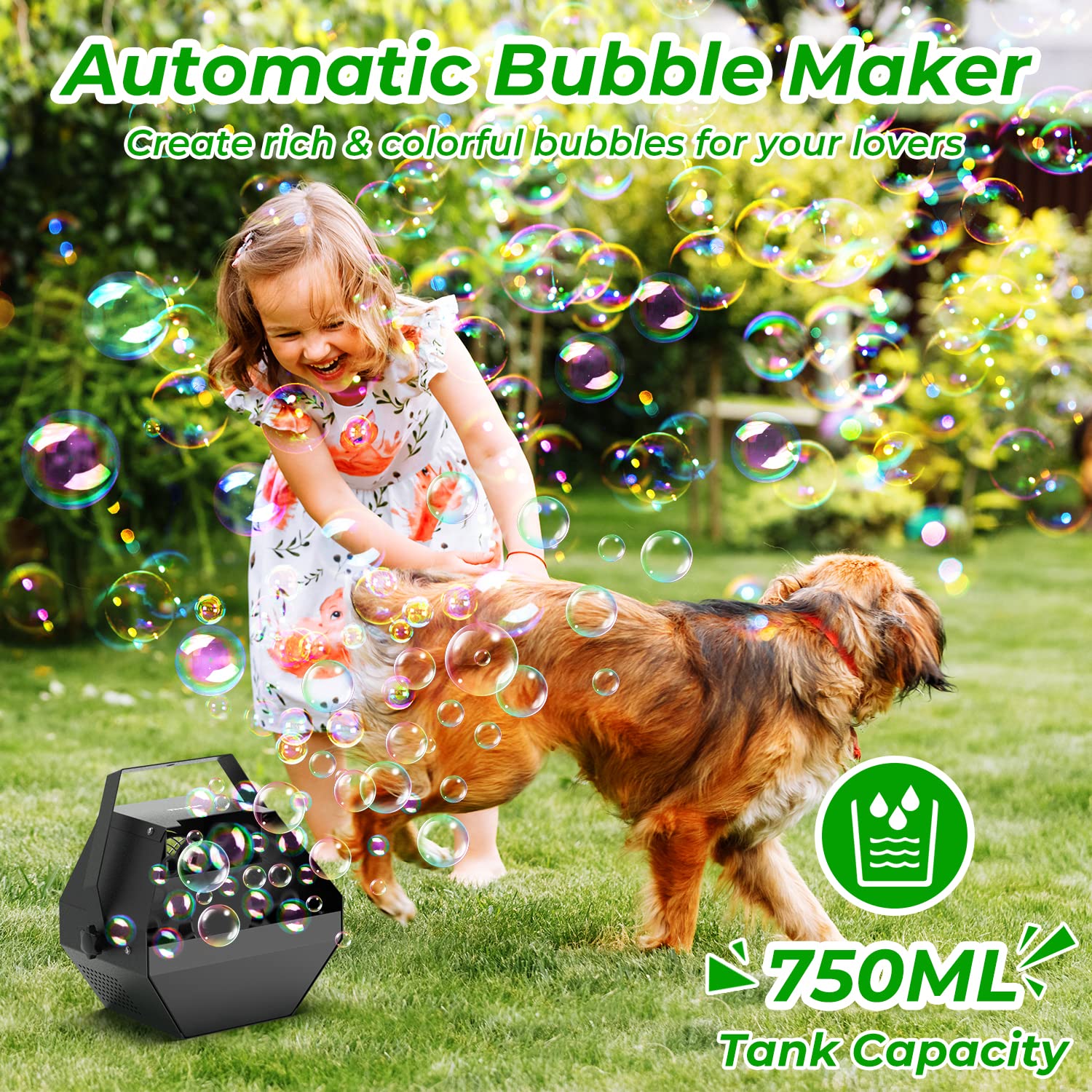 Theefun Batteries Bubble Machine: 750ML Metal Bubble Blower Type-C Operated with 1000+ Bubbles Per Minute, Professional Automati