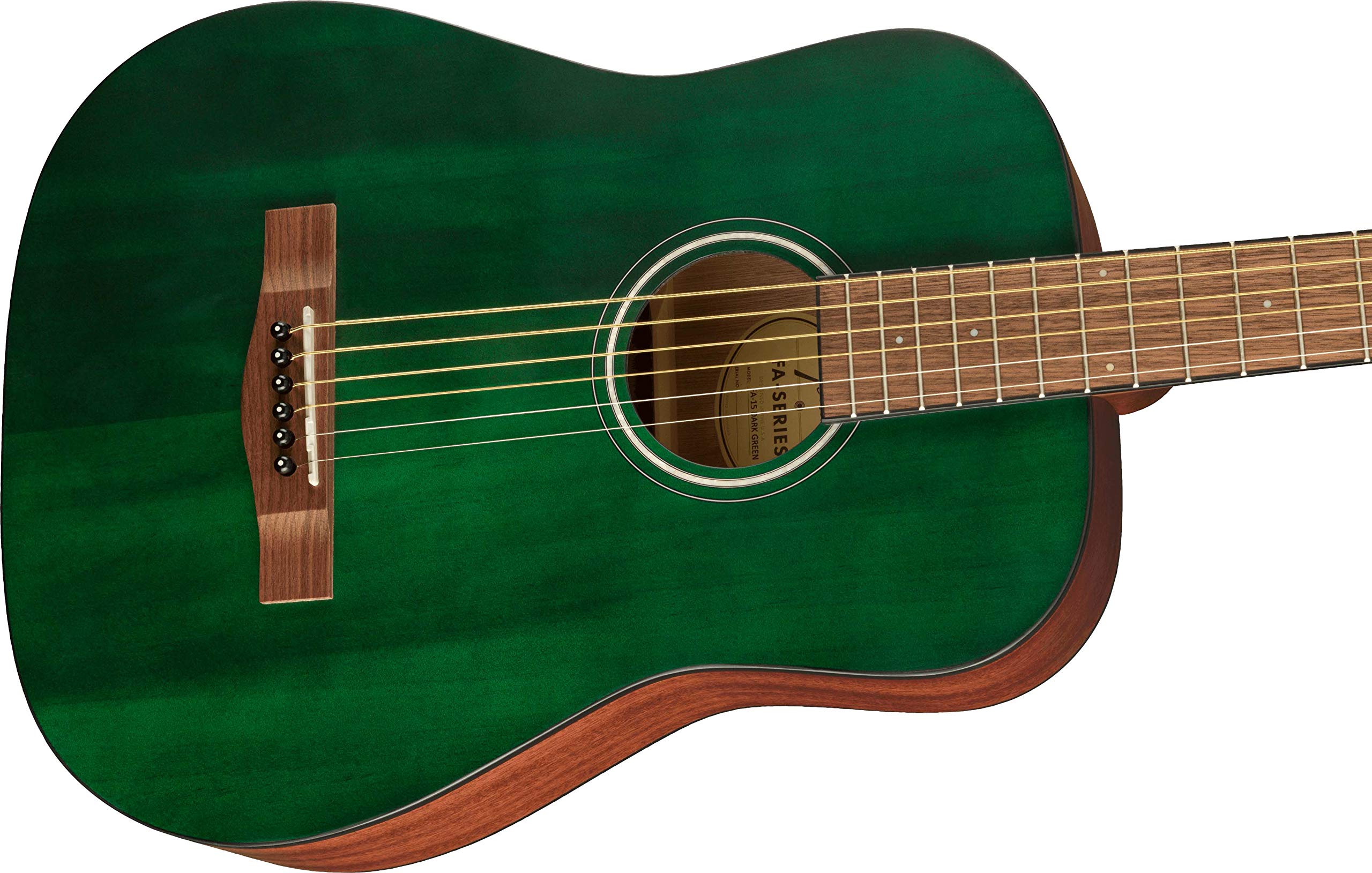 Fender FA-15 3/4-Scale Kids Steel String Acoustic Guitar - Green Learn-to-Play Bundle with Gig Bag, Tuner, Strap, Picks, Fender
