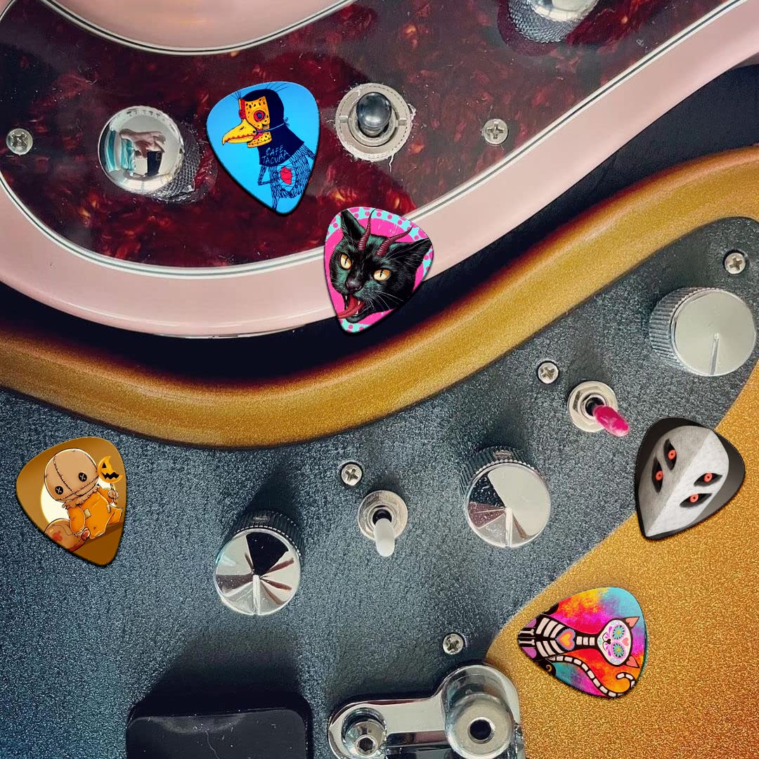 Guitar Picks 24 Pack Thin, Medium, Heavy Bass Guitar Pick with Tin Box,Guitar Picks for Acoustic Guitar,Electric Guitar,Bass,Uku