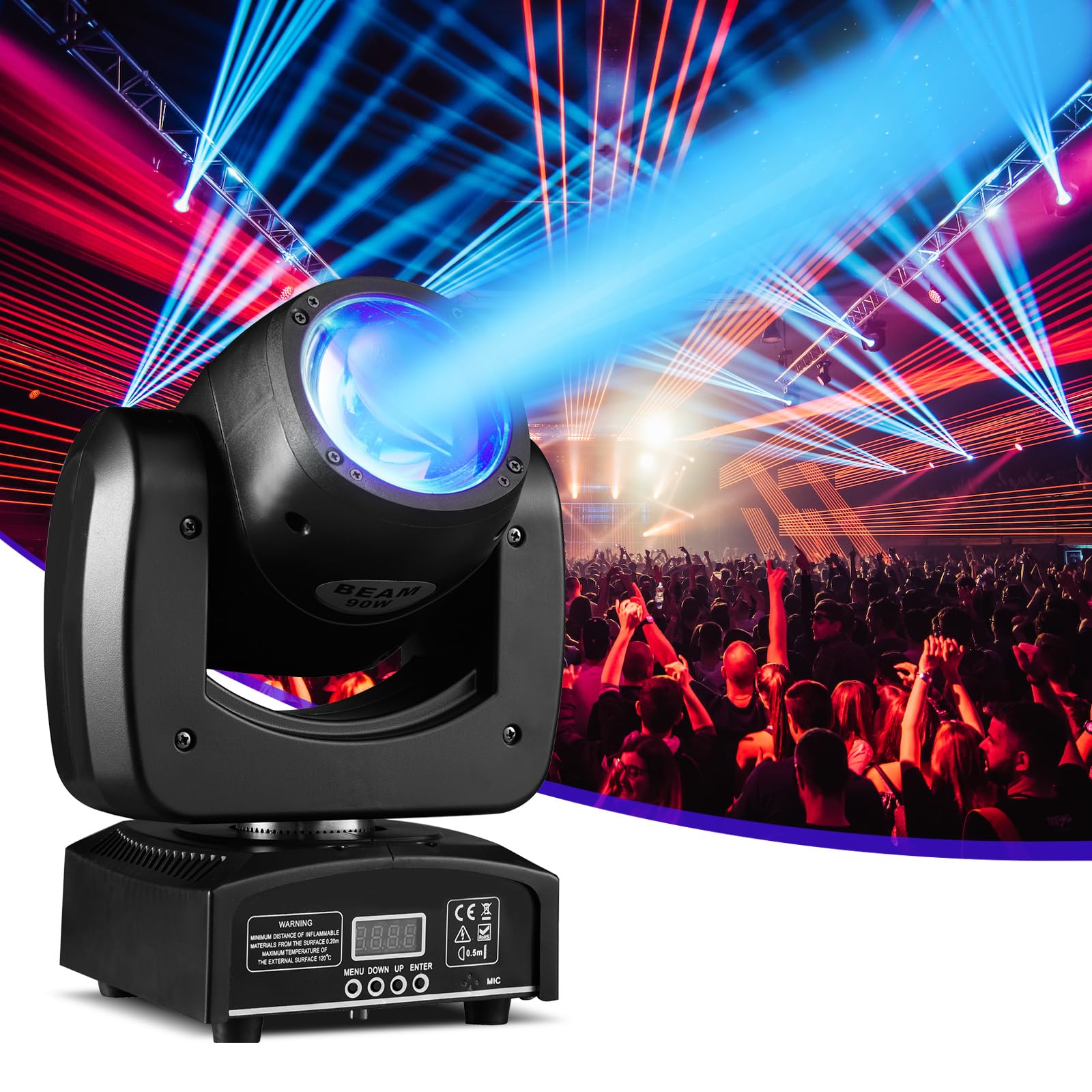Moving Head Light 90W LED Beam Stage Light RGBW 4-in-1 DJ Lights Moving Head Spot Sound Activated DMX for Wedding Live Show Chri