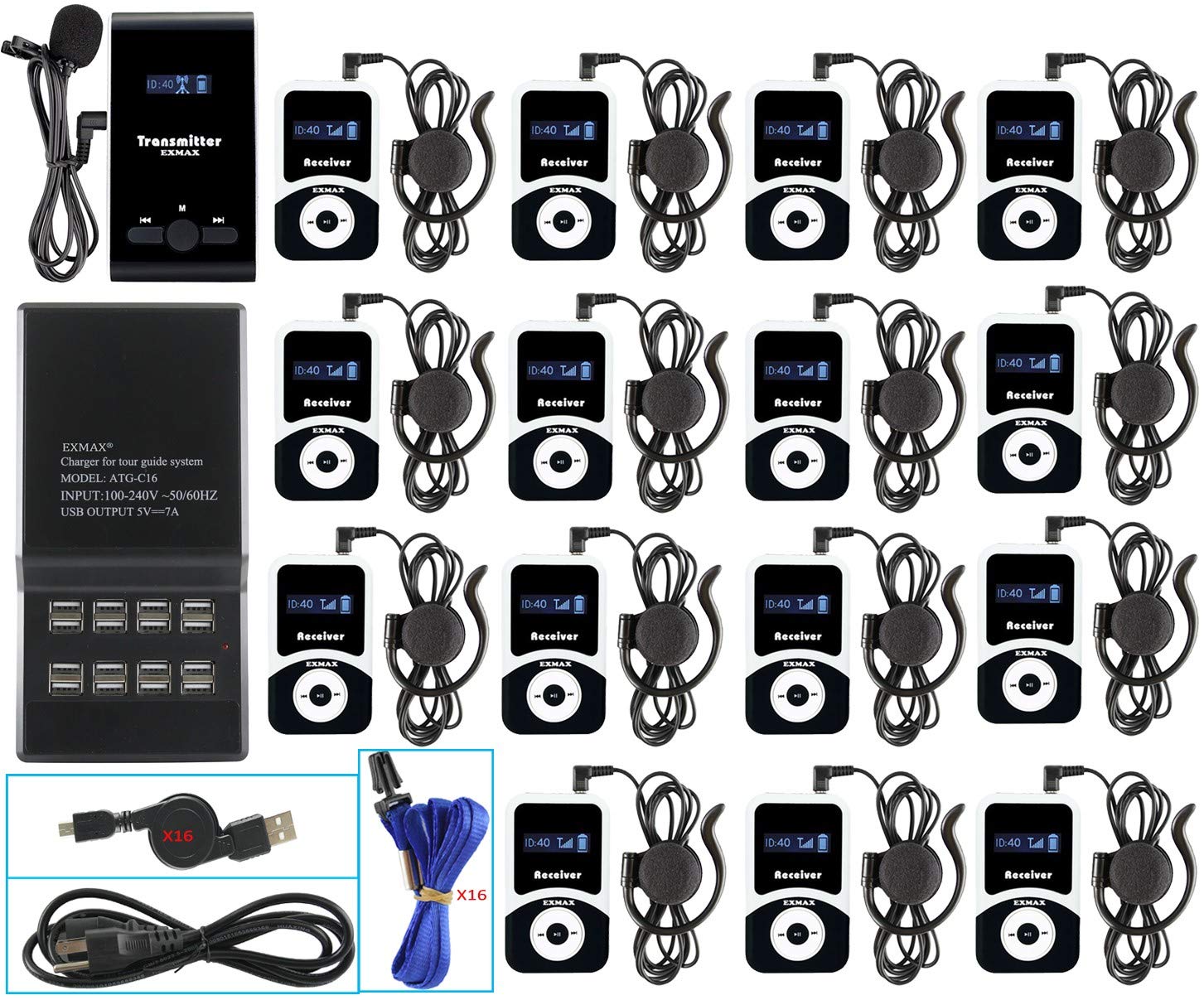 EXMAX ATG-100T 195MHz Wireless Tour Guide System Simultaneous Translation Interpreting Equipment for Church Translator in Your E