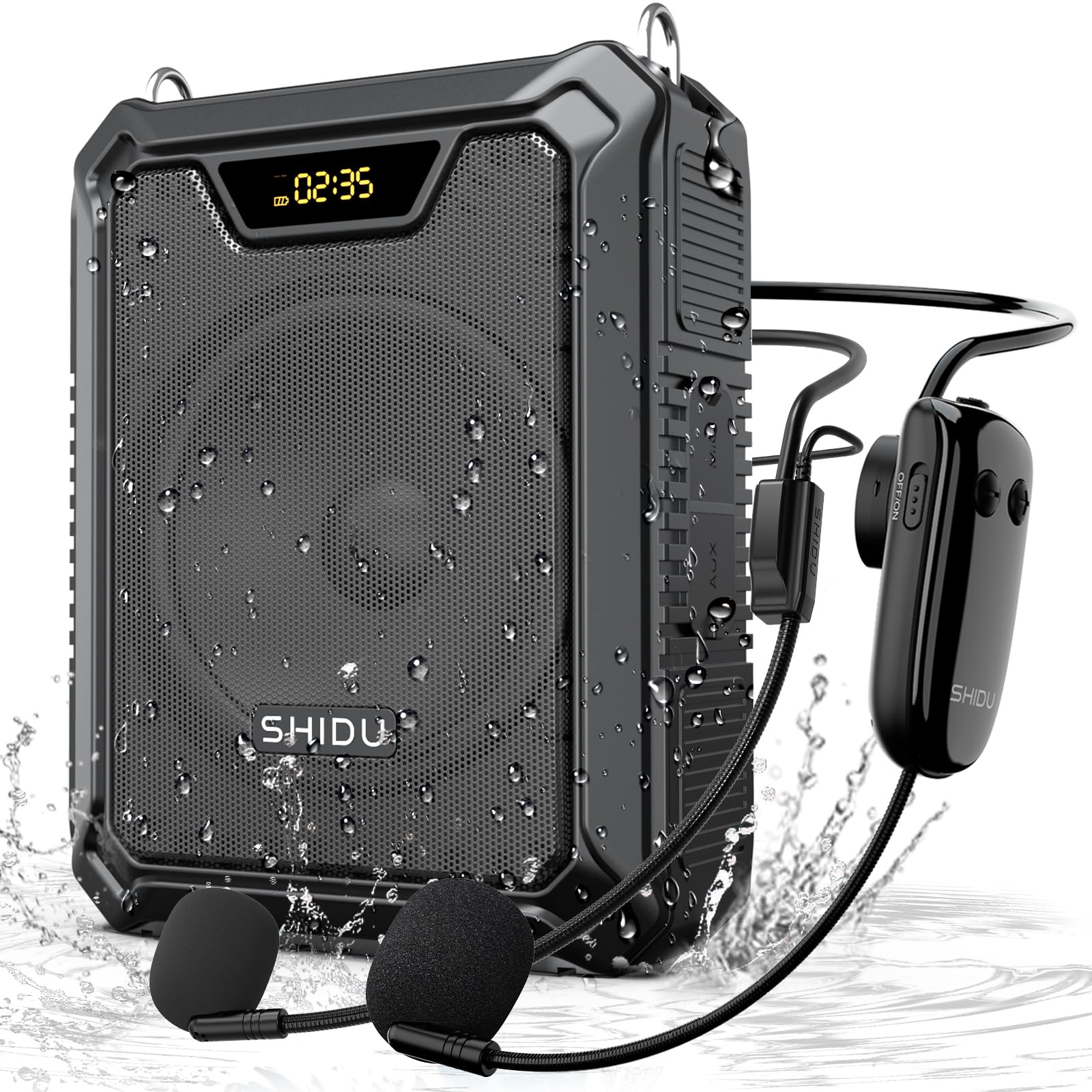 SHIDU 30W Voice Amplifier with Wireless Microphone, IPX6 Waterproof Amplifier Wireless & Wired Microphone Bluetooth Speaker Pers