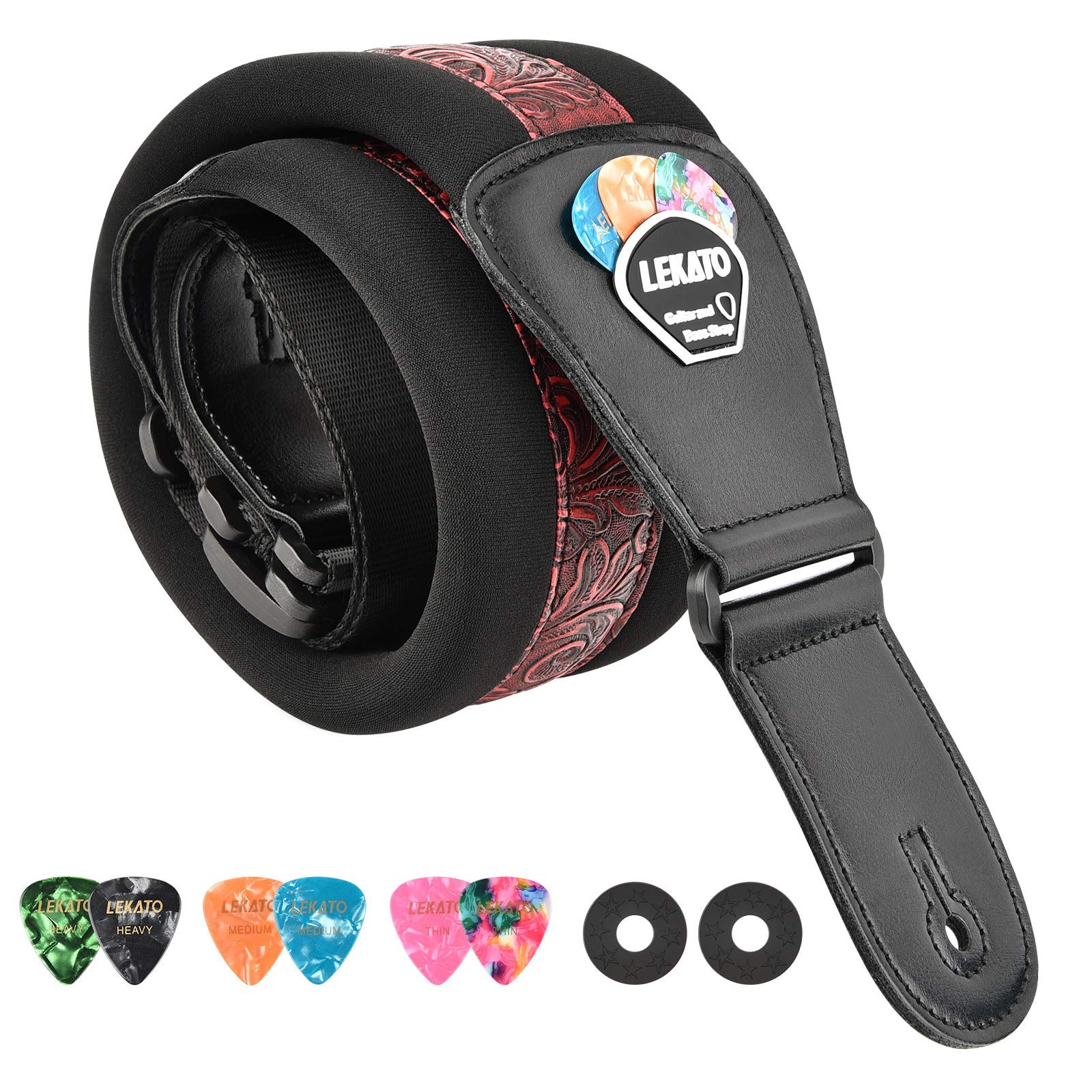 Lekato Bass Guitar Strap For Electric Guitar & Bass 3'' Wide Guitar Straps Padded Bass Guitar Strap Adjustable Length From 45''