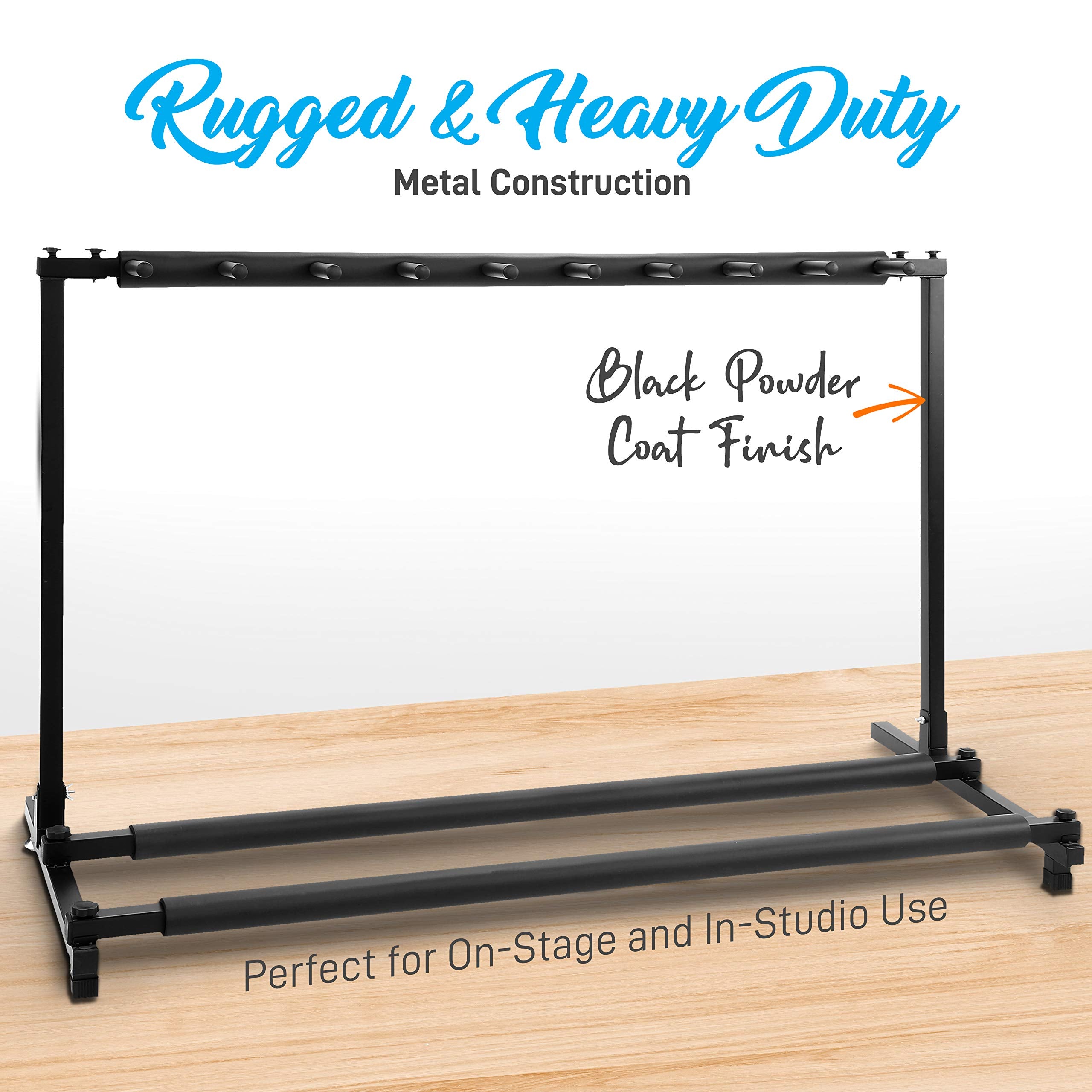 Pyle 9-Space Foldable Universal Multi Guitar Stand - Guitar Stand Portable Collapsible Instrument Floor Guitar Rack Holder w/ Fo