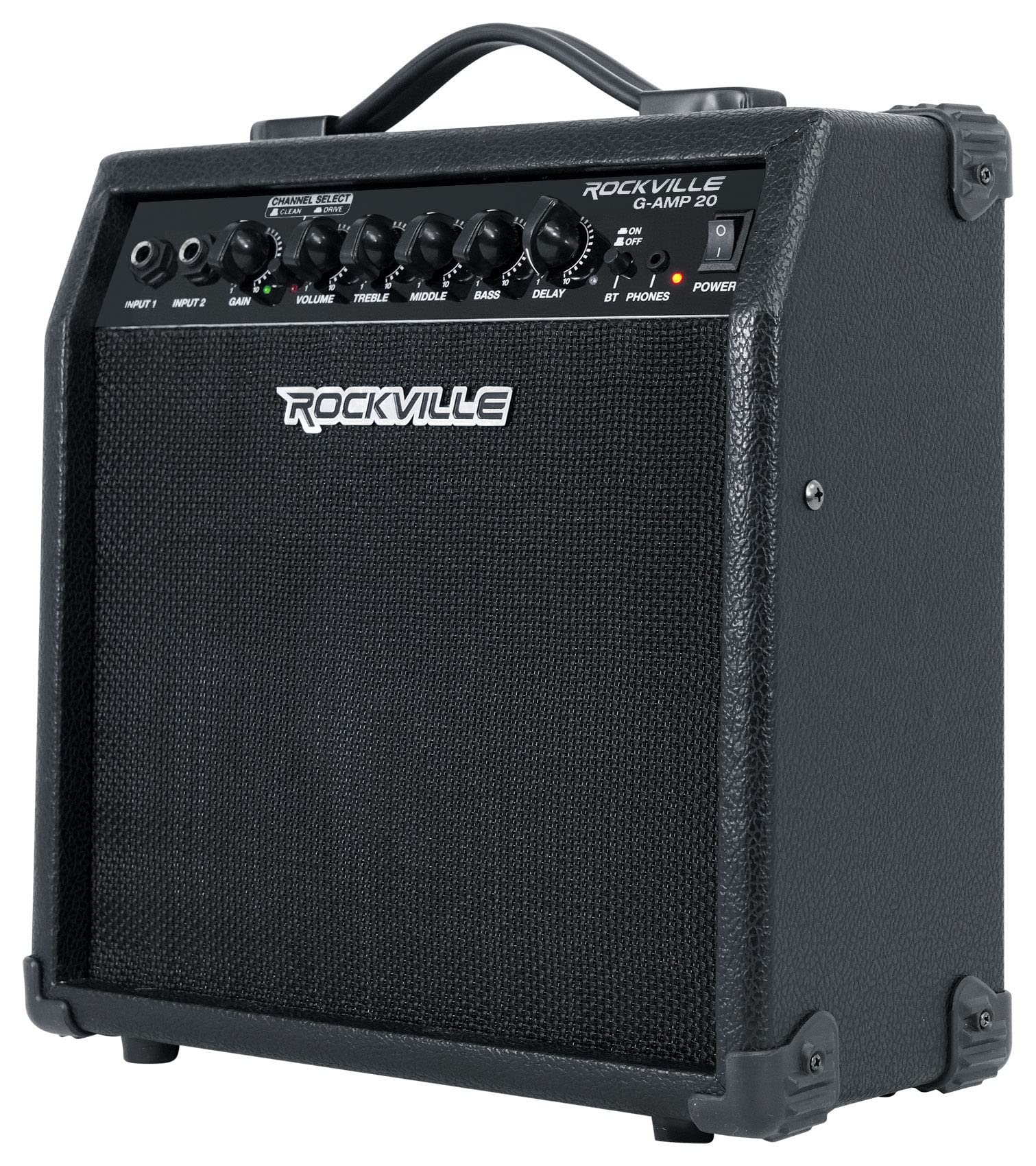 Rockville G-AMP 20 Watt Guitar Amplifier Dual Input Combo Amp Bluetooth/Delay