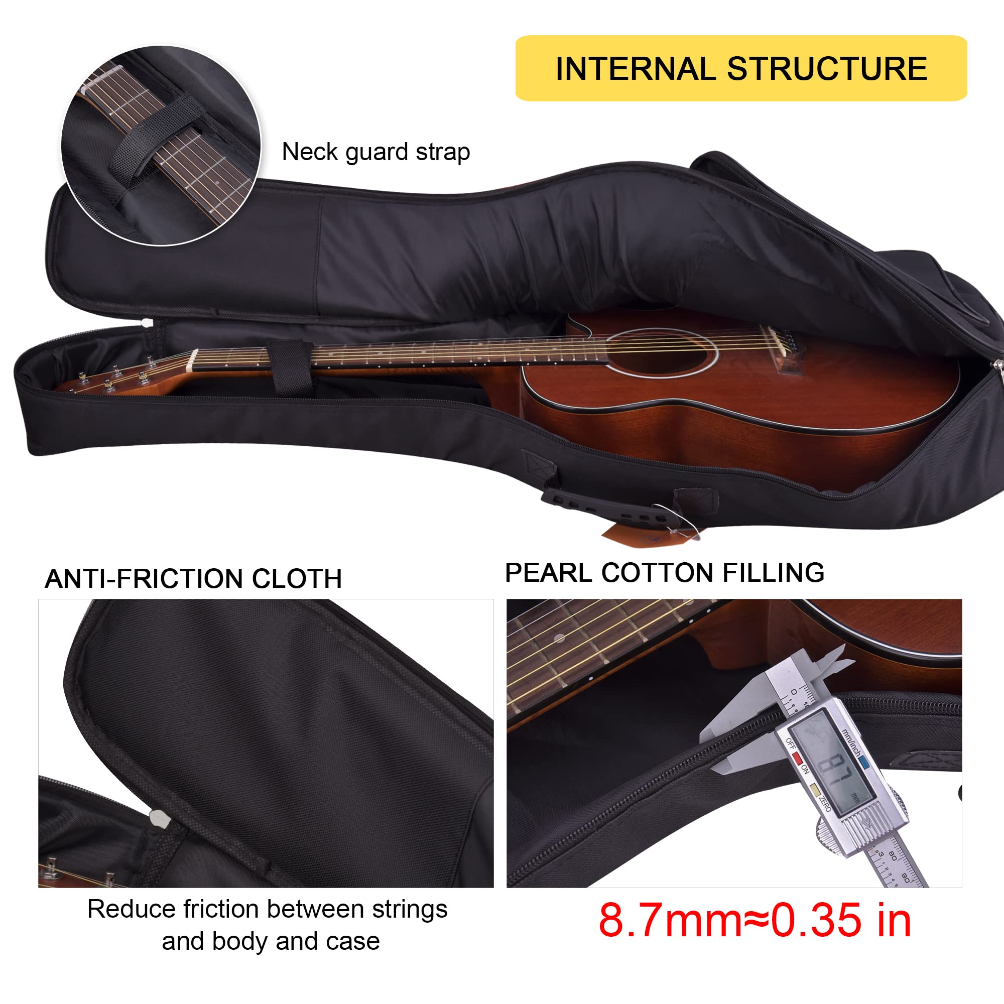 diboer 3/4 Size 36 Inch Acoustic Guitar Case Soft, Acoustic Guitar Bag 0.35 Inch Thicken Sponge Padded, Waterproof Gig Bag with
