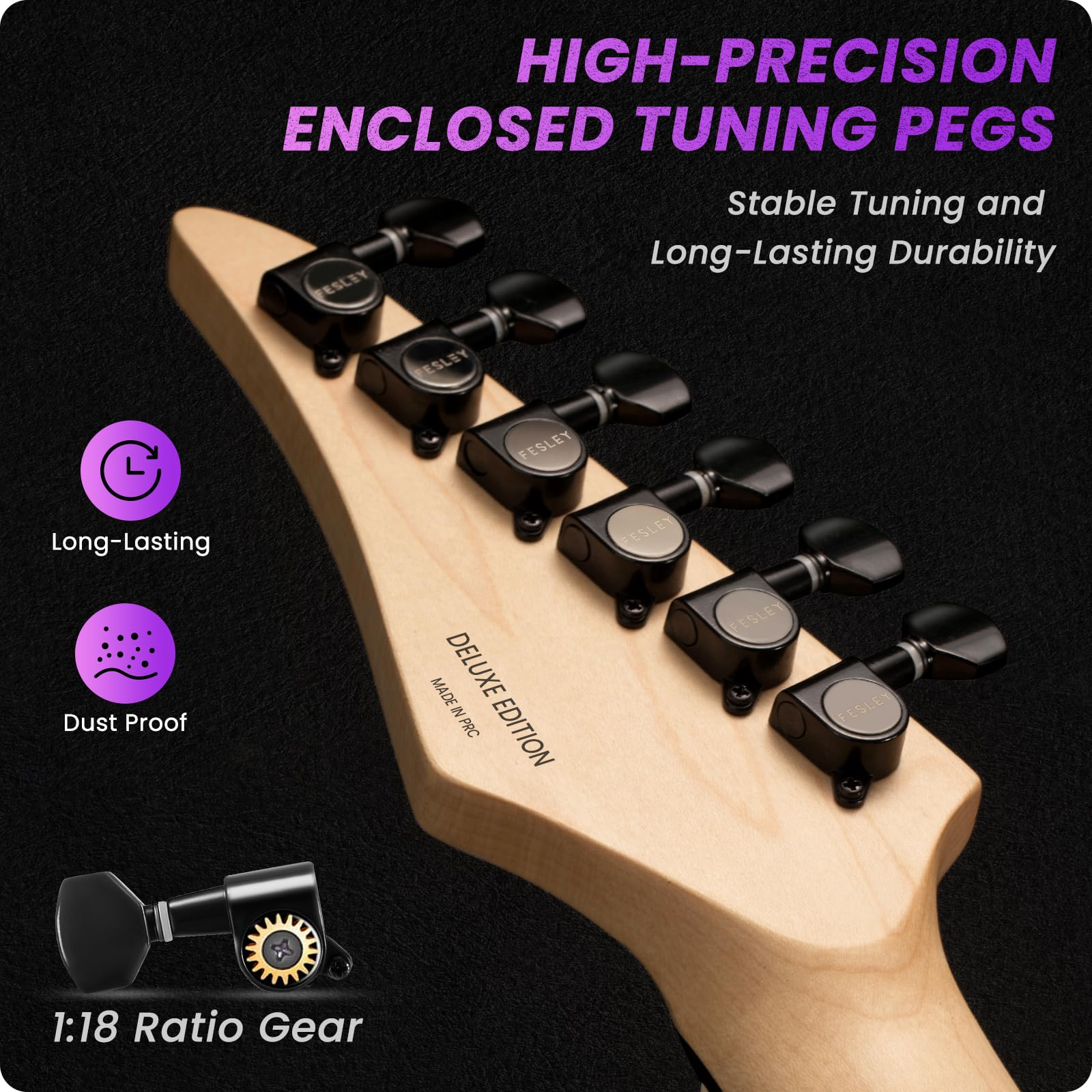 Fesley X 39'' Solid Body Electric Guitar: Electric Guitar Kit with Bone Nut, Full Size 6 String Guitars with 24 Frets, Poplar Bo