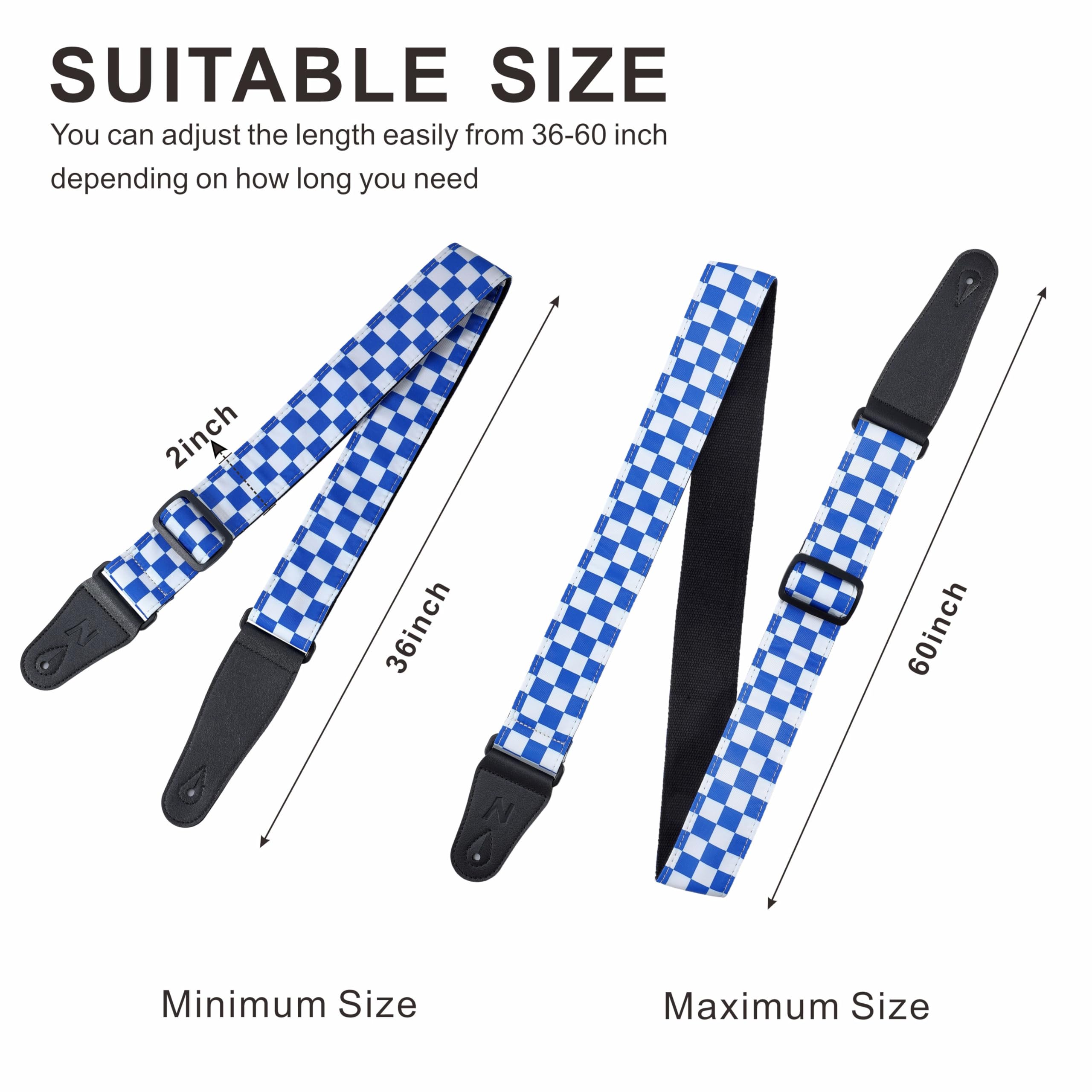 Nefelibata Guitar Strap-2'' Wide Double Layer Cotton Original Design Adjustable Guitar Straps with Long Leather Ends for Bass, E