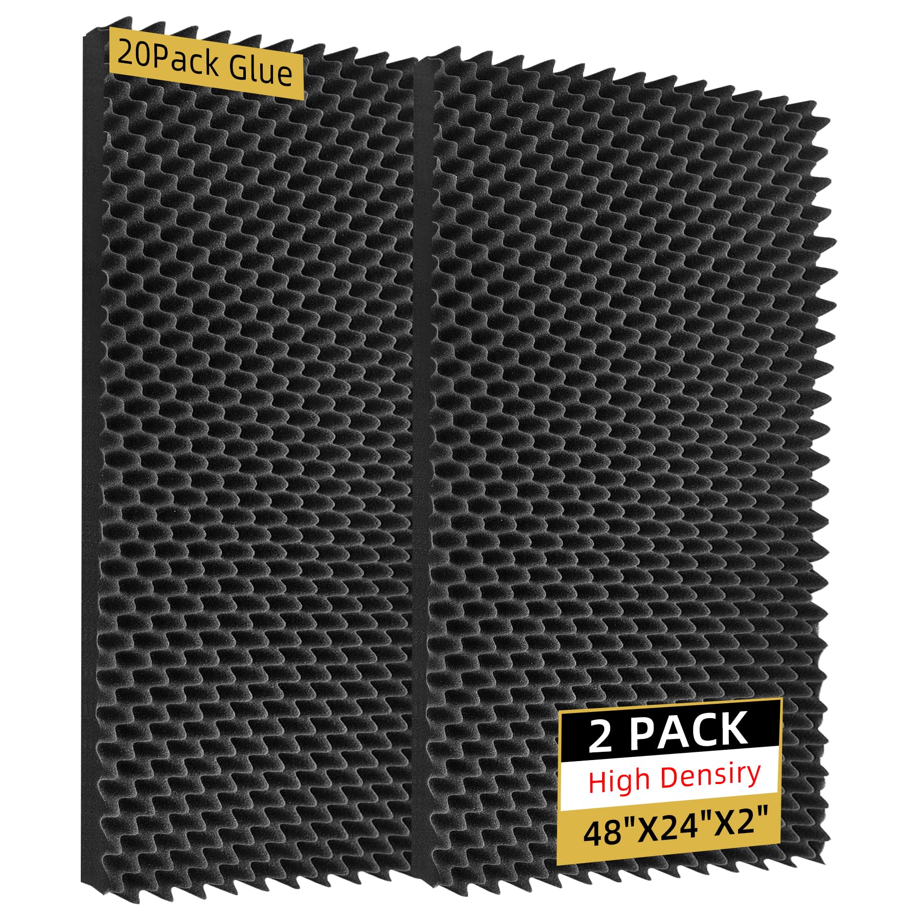Temgcuam 2 Pack Sound Proof Foam Panels | 48''  24''  2'' Egg Crate Foam Pad | High Density Soundproof Wall Panels For Home Stud