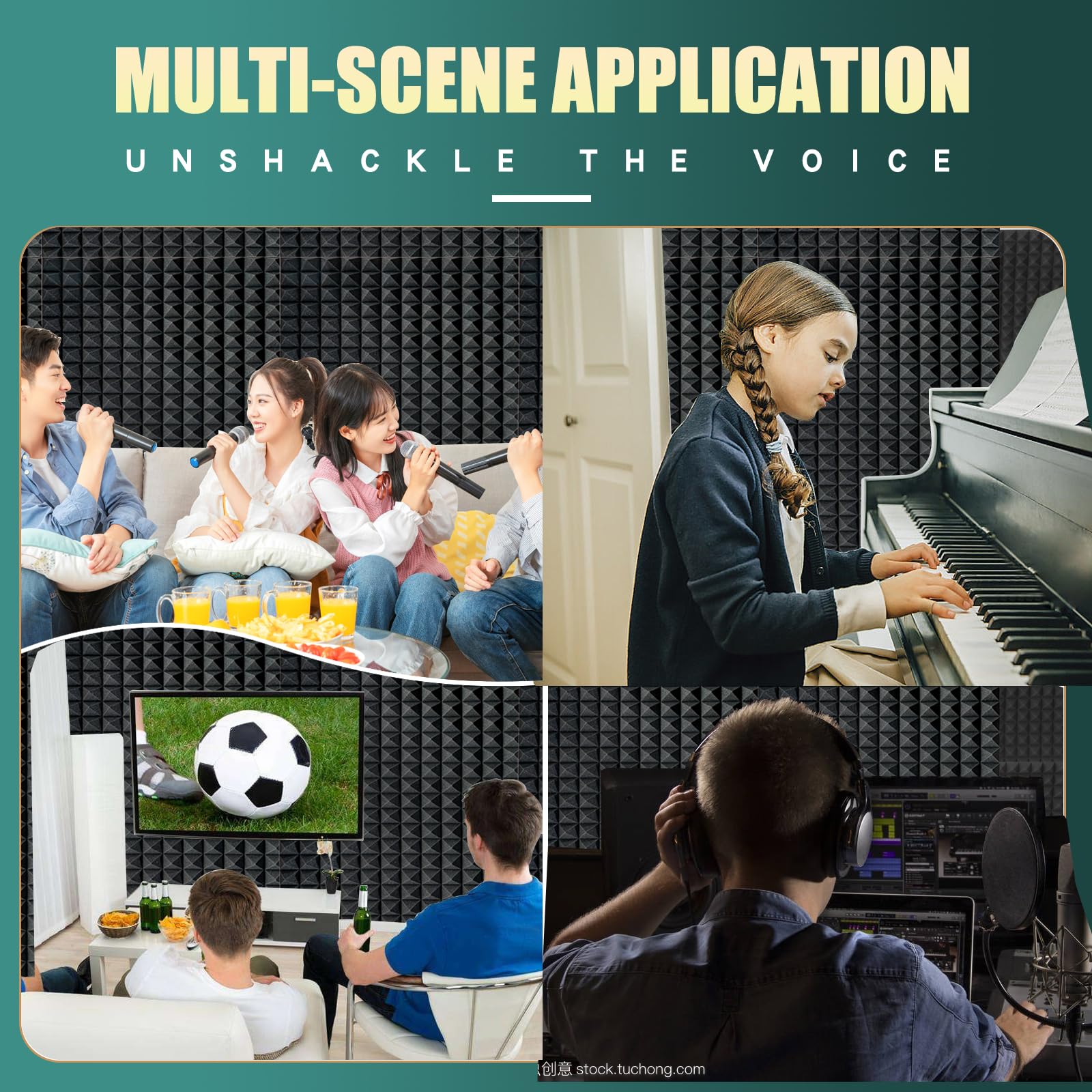 YHYGHXFR 4 Pack Black Acoustic Foam Panels,48x24x2 Inch Sound Proof Foam,High Density Soundproof Wall Panels,Fireproof Cancellin