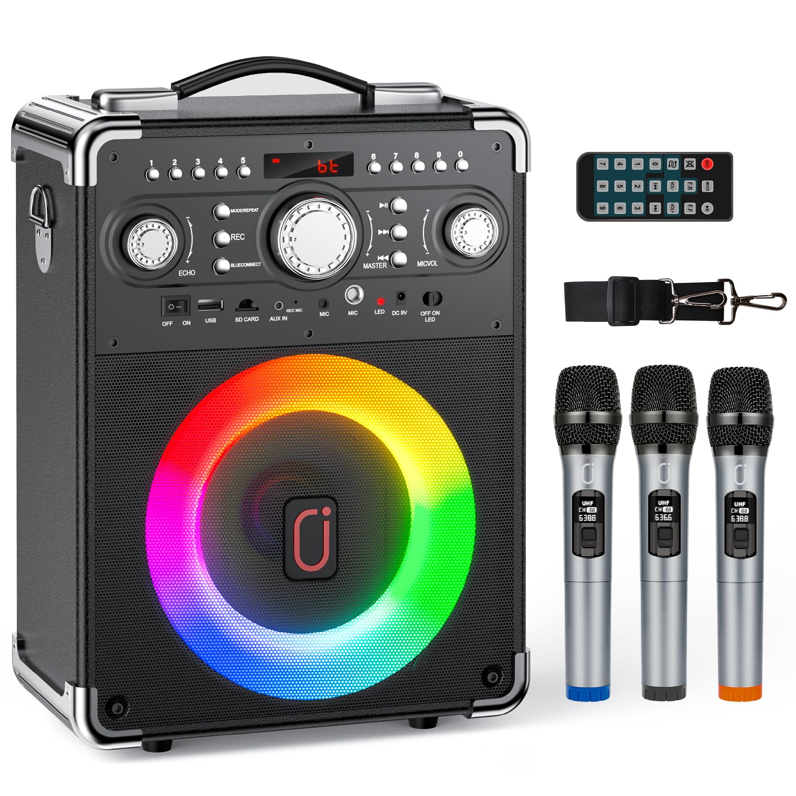 Karaoke Machine with 3 Wireless Microphones, Bluetooth Karaoke Speaker with 3 Mics for Adults/Kids, Portable PA System for Home 