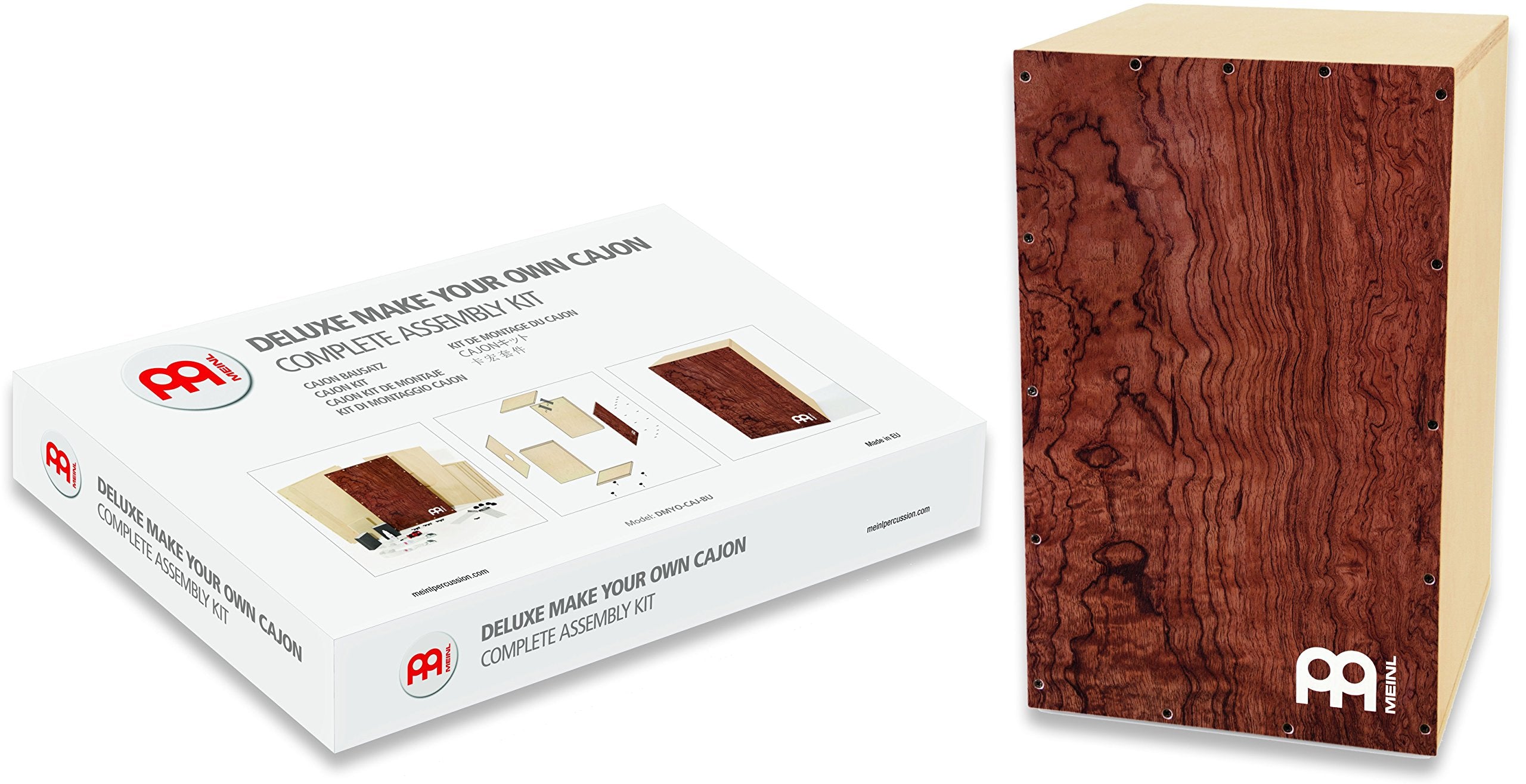 Meinl Deluxe Make Your Own Snare Cajon Kit with Tool Box - MADE IN EUROPE - Burl Wood Frontplate / Baltic Birch Body, Includes E