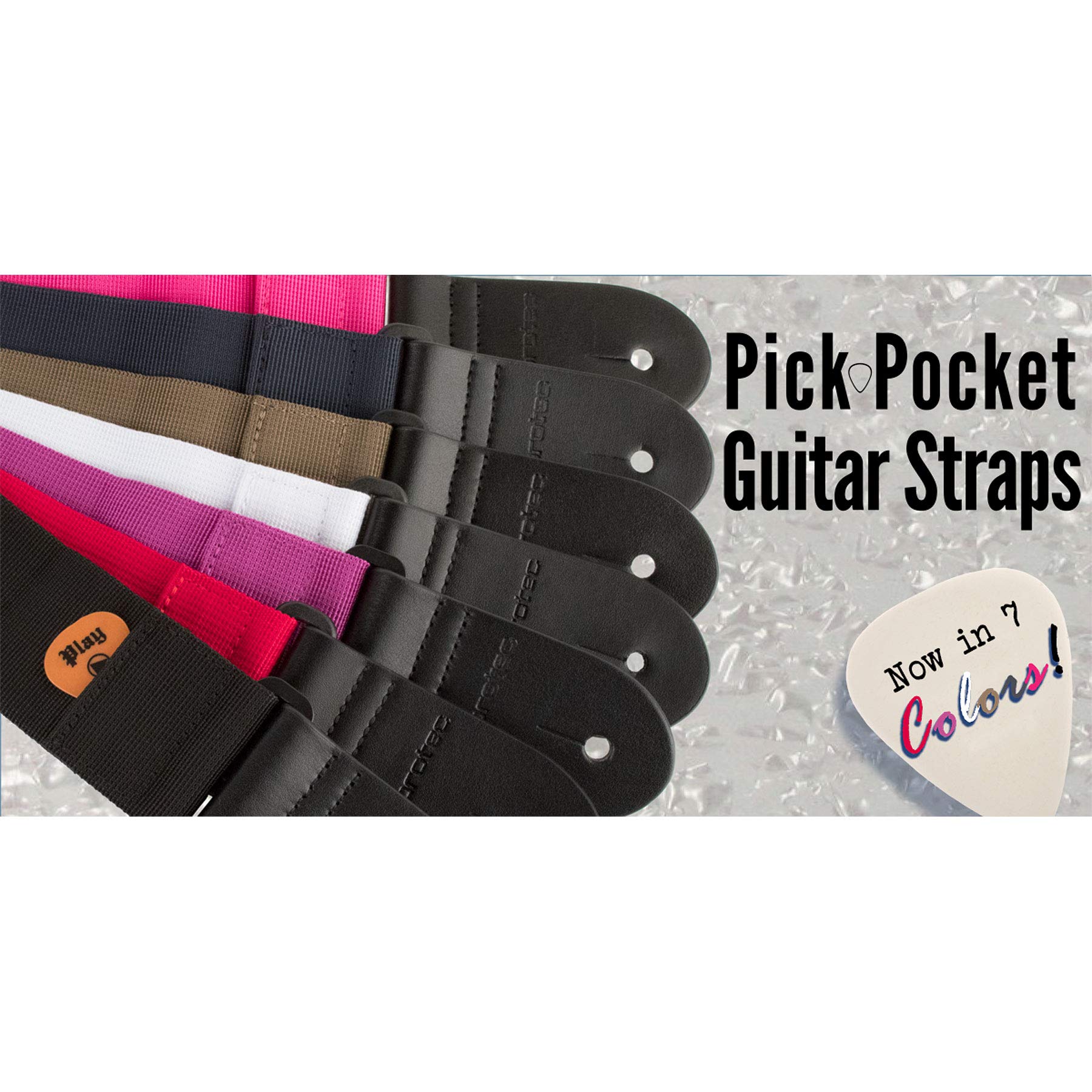 Protec Guitar Strap featuring Thick Leather Ends and Pick Pocket, White