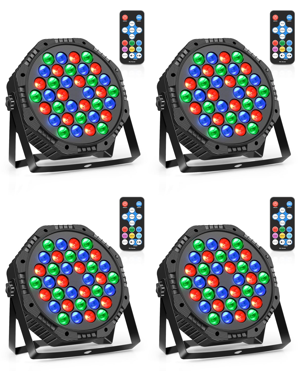 Stage Lights 4 Pack 36 LED Par Light Corded RGB DJ Party Uplights with Sound Activated and DMX Control for Disco, Wedding, Club,