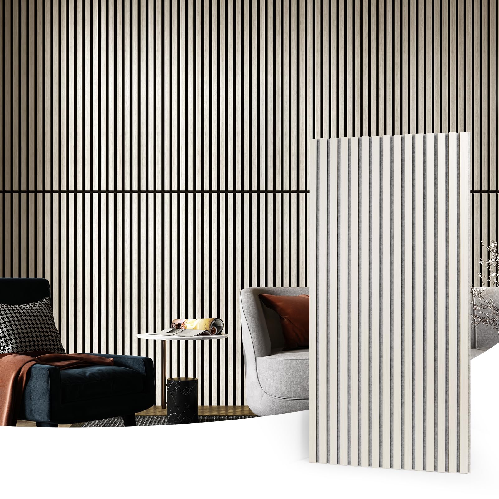 Art3D 2 Wood Slat Acoustic Panels For Wall And Ceiling - 3D Fluted Sound Absorbing Panel With Wood Finish - White Elm