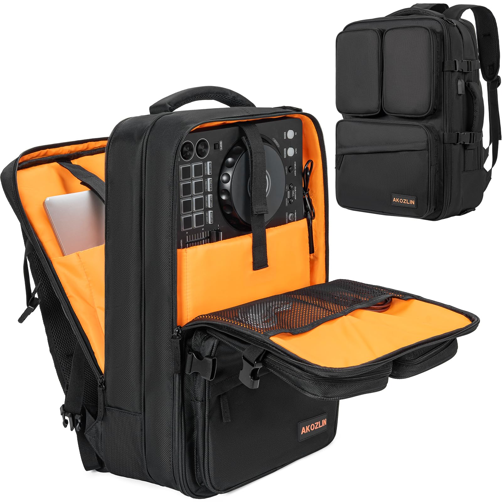 AKOZLIN DJ Mixer Travel Backpack For DDJ Controller FLX4 DJ Lite SB DJ 400 With Multi-Pockets For Equipments,Laptop,Vinyl Record