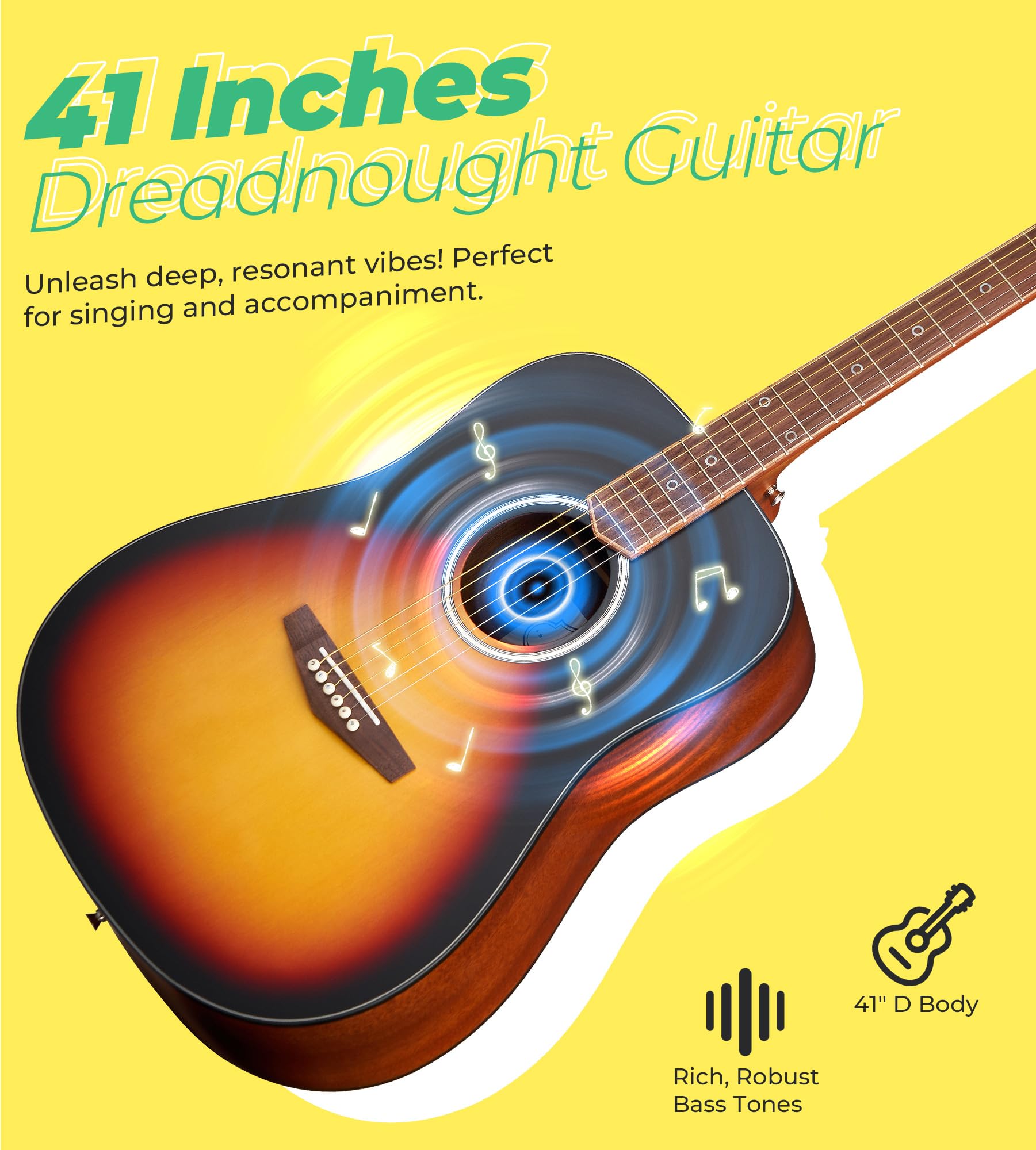 Vangoa Dreadnought Acoustic Guitar Beginner Set, 41'' 6 String Guitar Starter Package with Gig Bag, Guitar for Adults Teens Girl