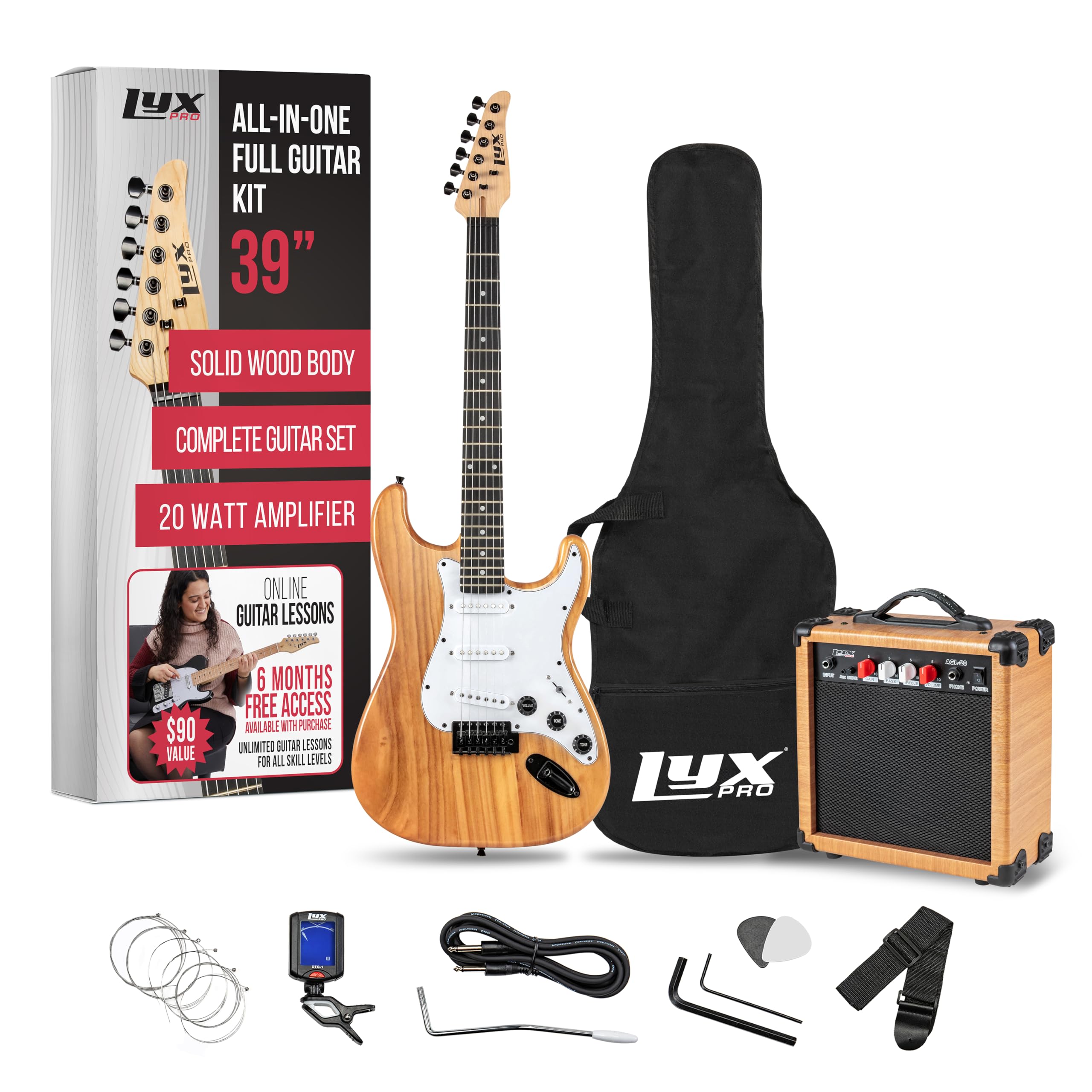 Lyxpro Electric Guitar 39'' Inch Full Beginner Starter Kit Full Size With 20W Amp, Package Includes All Accessories, Digital Tun