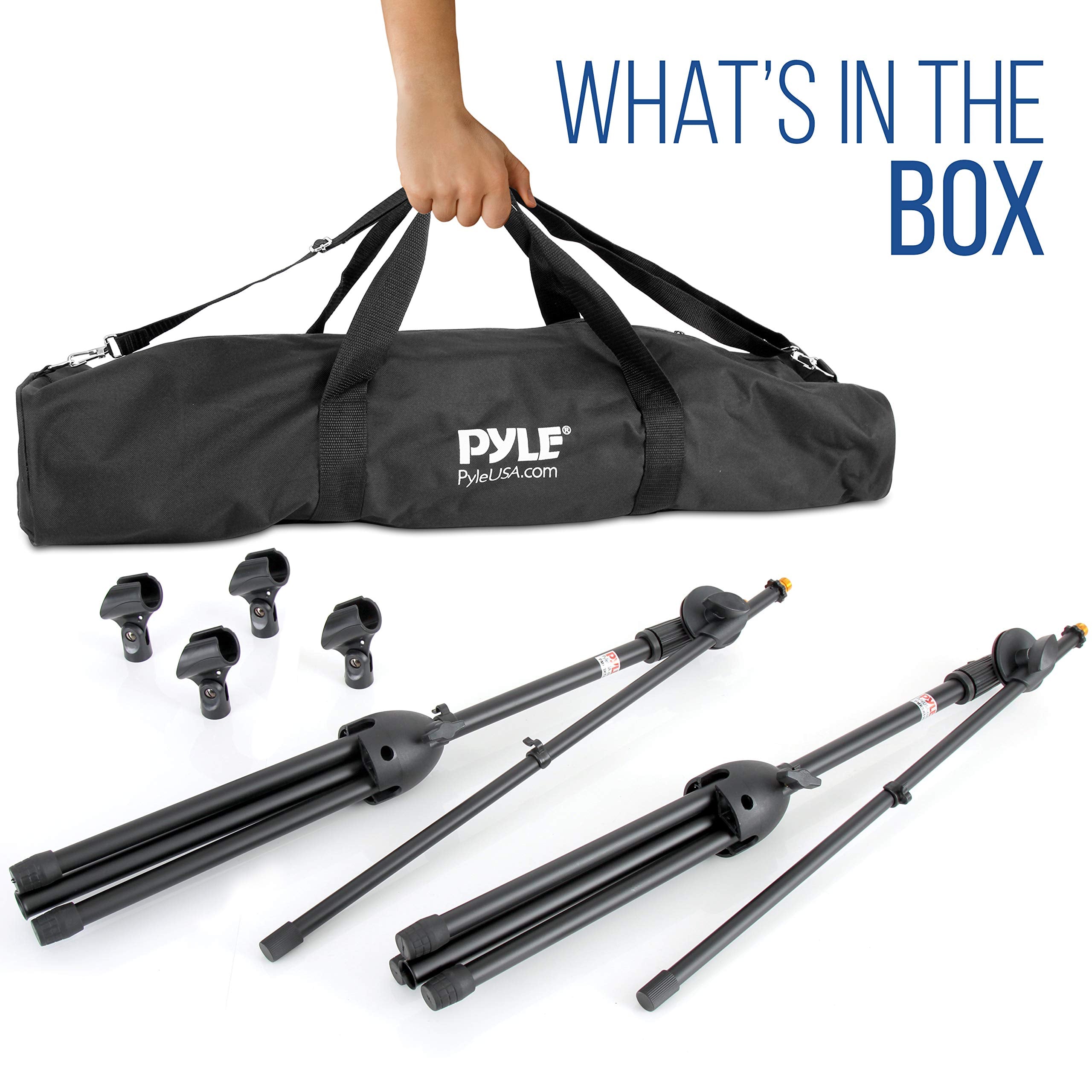 Pyle Universal Adjustable Tripod Microphone Stand - Pair of Heavy Duty Lightweight Professional Compact Extendable Stage Studio