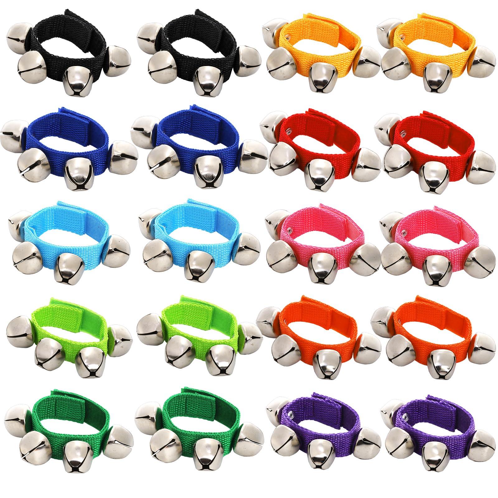 Foraineam 20 PCS 10 Colors Wrist Bells Bracelets Ankle Jingle Bell Band Party Favors Wristband Musical Tambourine Rhythm Percuss