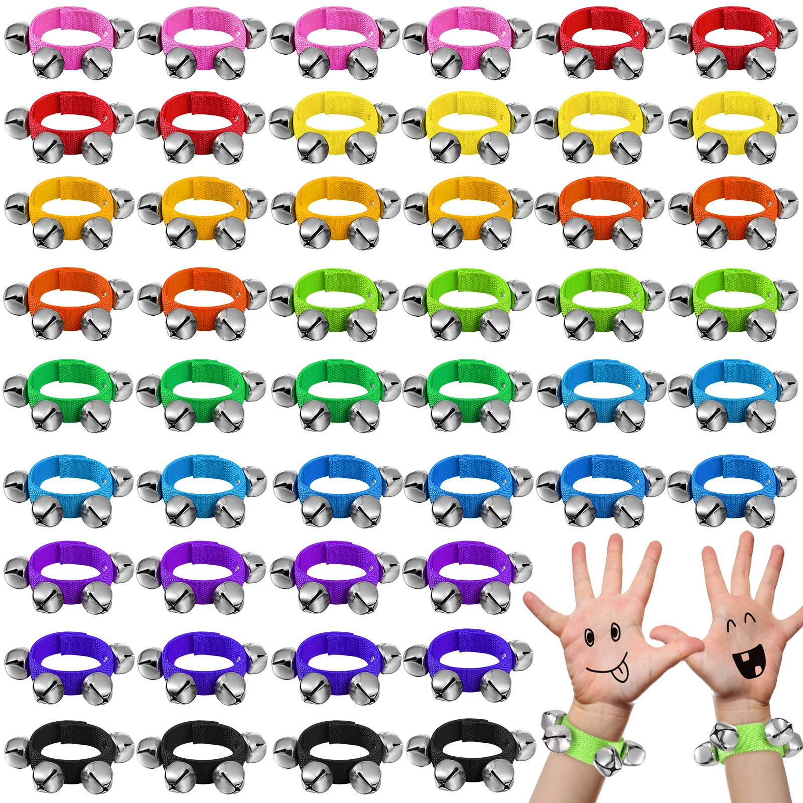 48 Pcs Wrist Band Jingle Bells 12 Musical Instruments Gift Hand Percussion Wrist Bells Wrist Shaking Music Bells for Kids Adjust