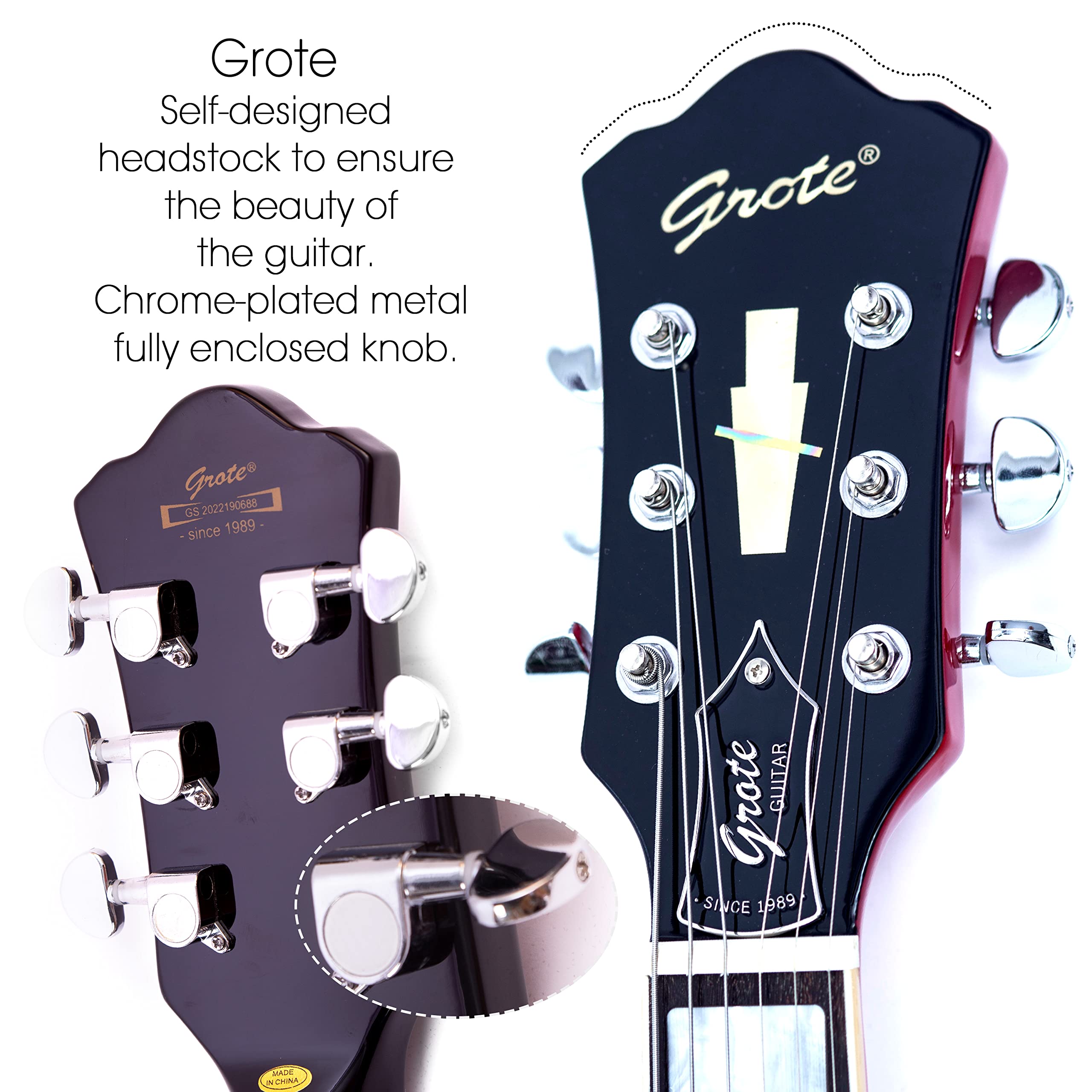 Grote Full Scale Electric Guitar Semi-Hollow Body Guitar Stainless Steel Frets (Vintage Sunburst)