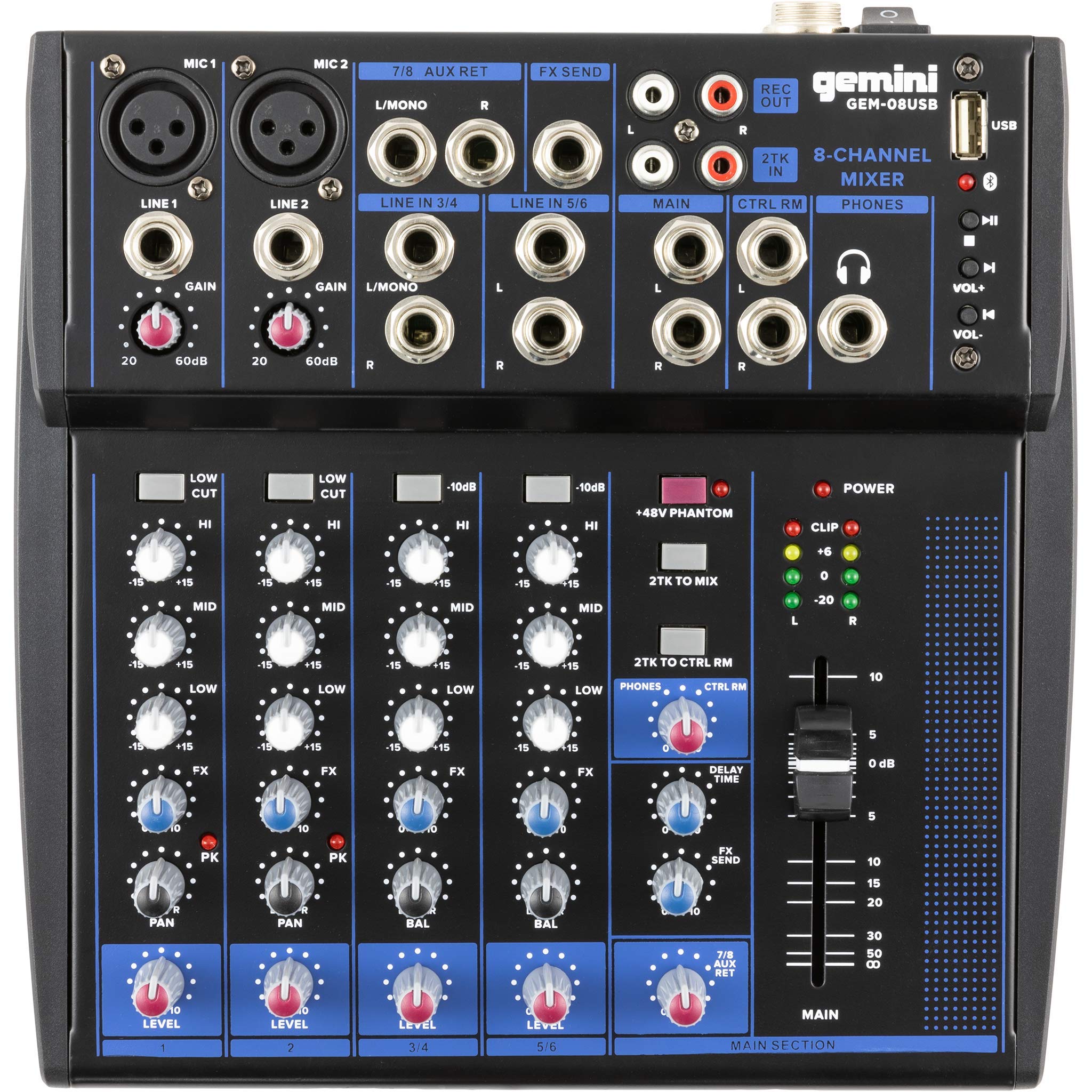 Gemini Sound Professional Audio Equipment Gem-08Usb Compact Rotary 8 Channels Live Sound Music Podcast Bluetooth Usb Dj Mixers W