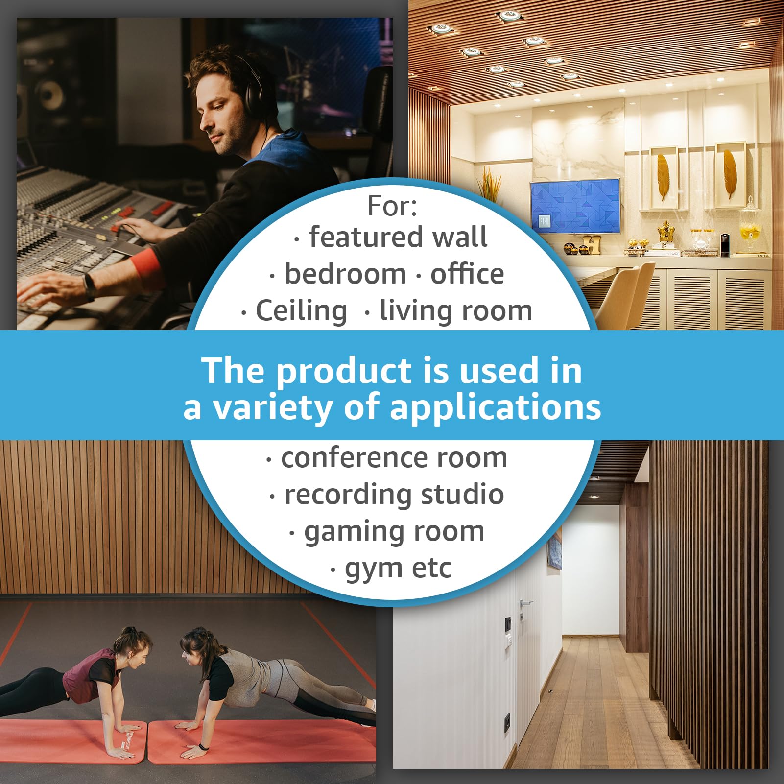 Art3d 4pcs-107 x 8in Slat Acoustic Panel for Wall and Ceiling, 3D Fluted Sound Absorbing Panel with Wood Finish, Oak