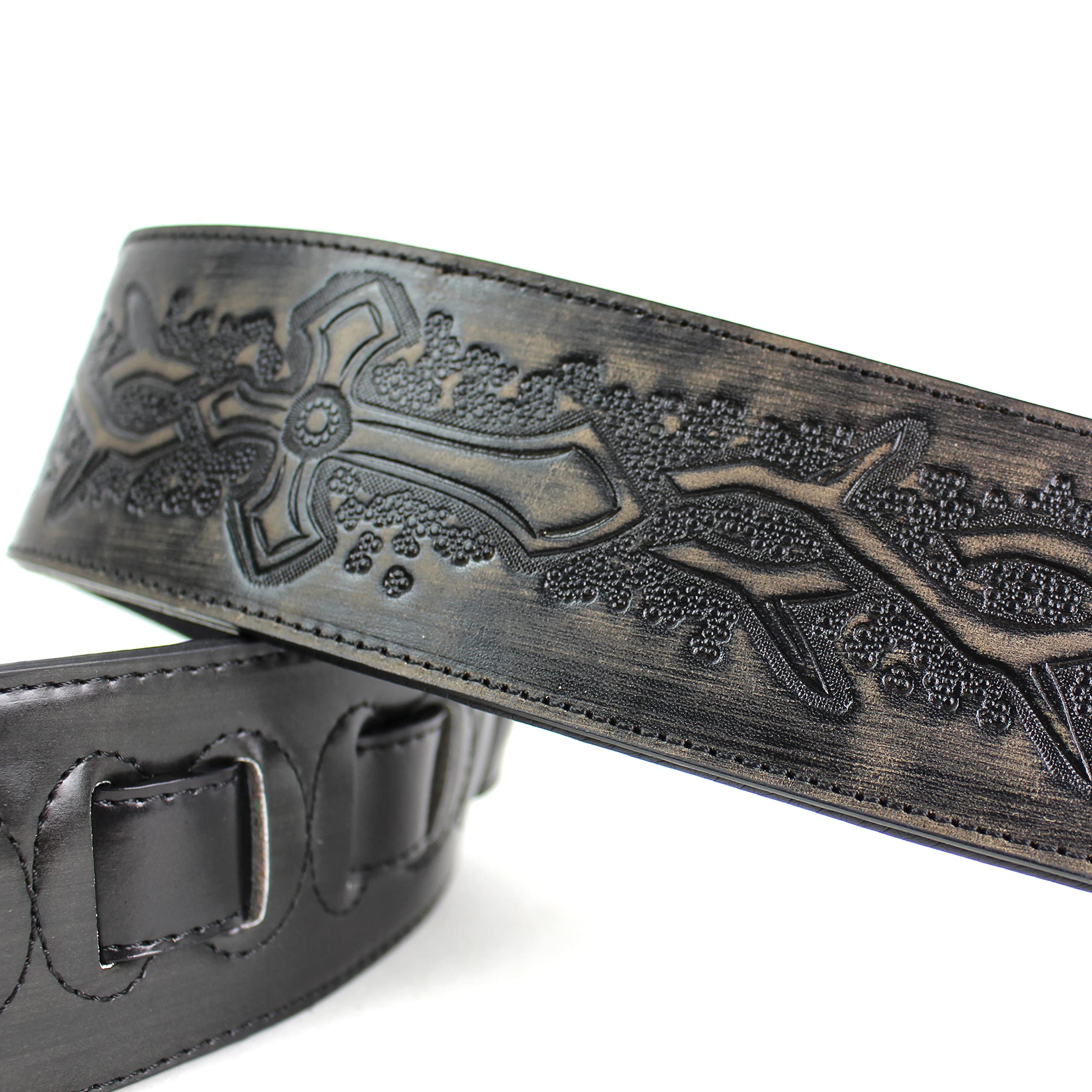 Walker & Williams LIP-04 Slate Gray Leather Strap with Cross and Thorns Tooling