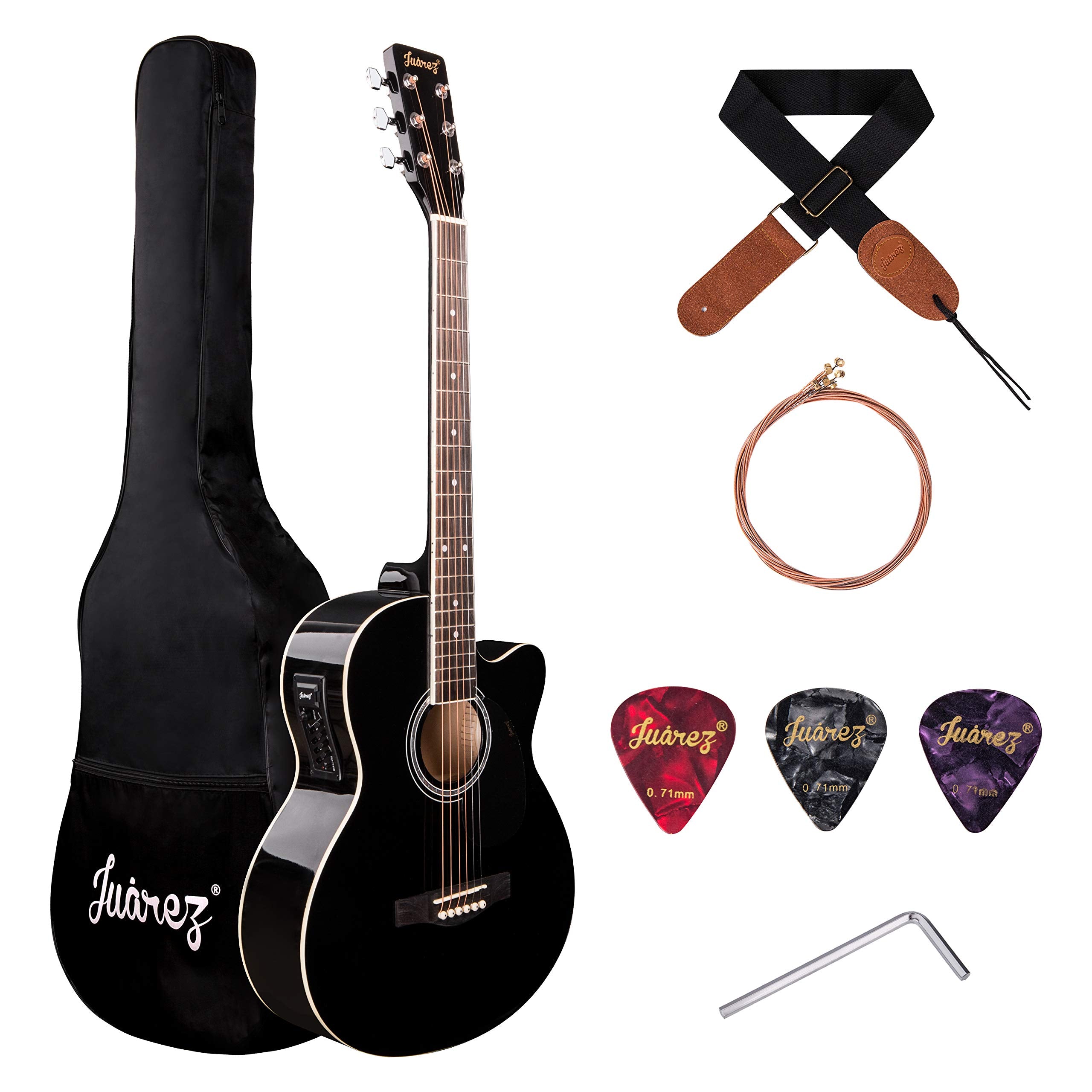 Juarez Arpeggio 99.06 Cm (39 Inch) Semi-Acoustic Guitar Kit, Jra39Sp-Q-Bk Spruce Top, Rosewood Fretboard & Bridge, Truss Rod, 4 