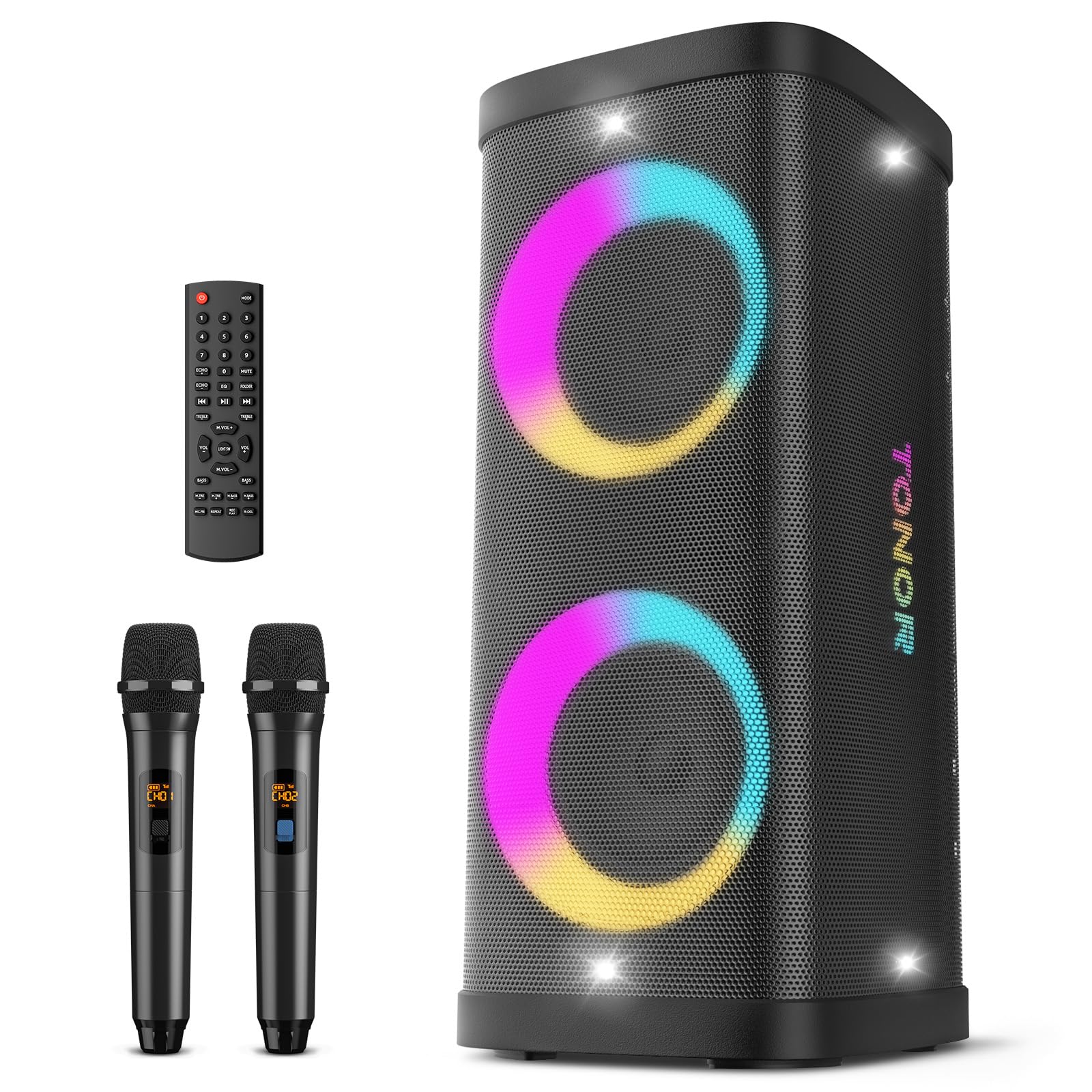 TONOR Karaoke Machine, 6.5  Portable PA System for Adults with 2 UHF Wireless Microphones, Bluetooth, with Disco LED Lights, Typ