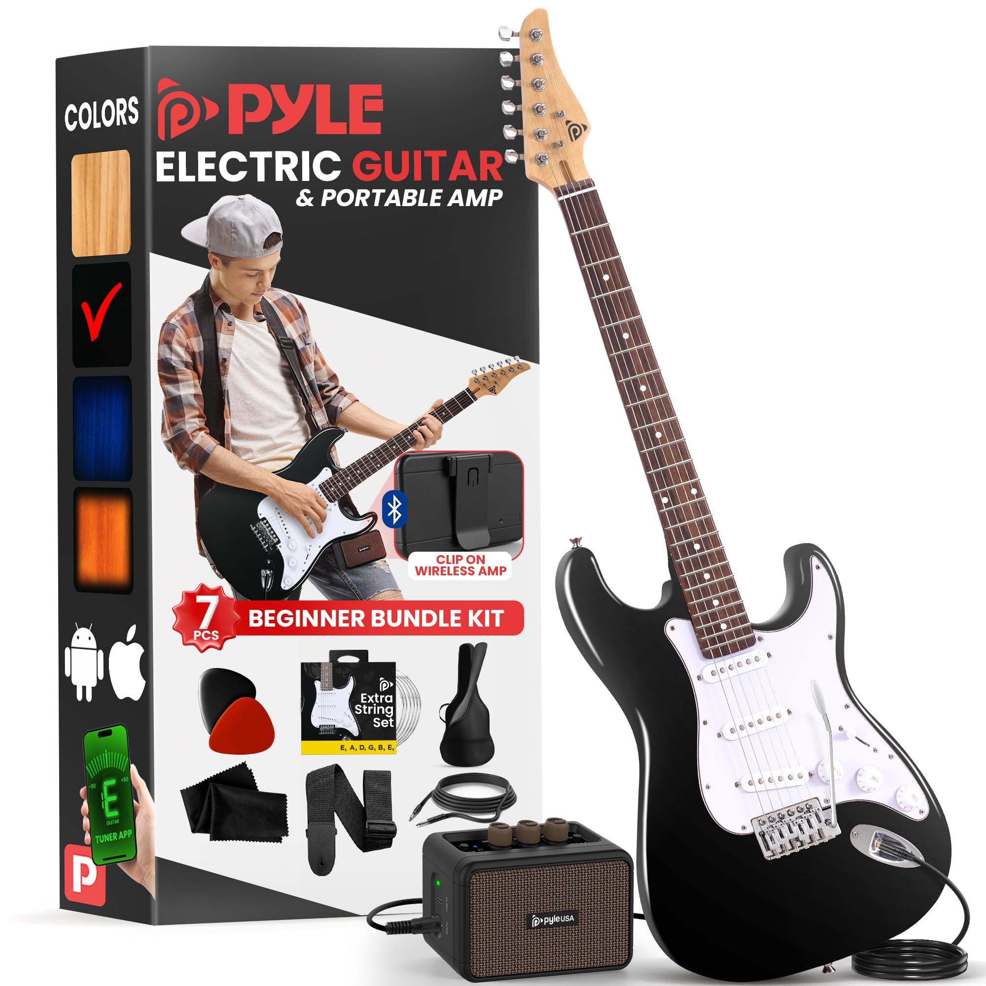 Pyle Full Size Electric Guitar Kit With 5W Amplifier, Gig Bag, Picks, Spare Strings, And Strap, St-Style Beginner Guitar Bundle