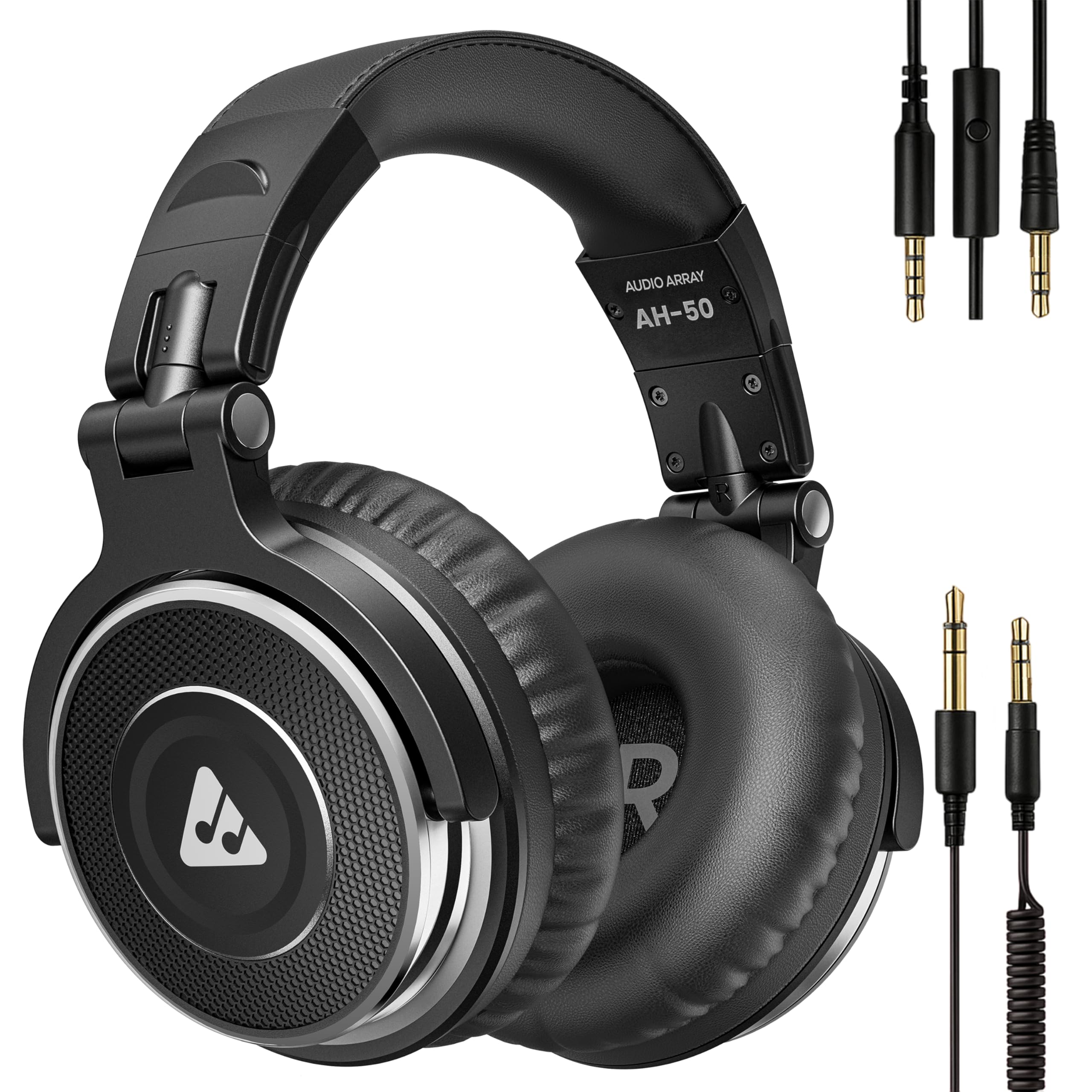 Audio Array Ah-50 Professional Dj Headphone | 50Mm Drivers | 32 | 20Hz-20Khz | Dual Detachable Cables With Mic & Controls | Budd