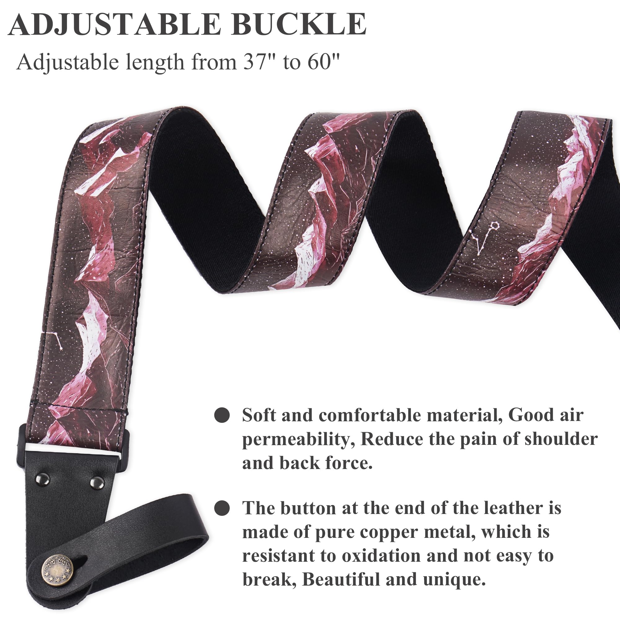 QIELIZI Adjustable Guitar Strap Includes 2 Strap Locks & 2 Matching Picks & 1 Picks Holder & 1 leather Strap Button.Leather ends