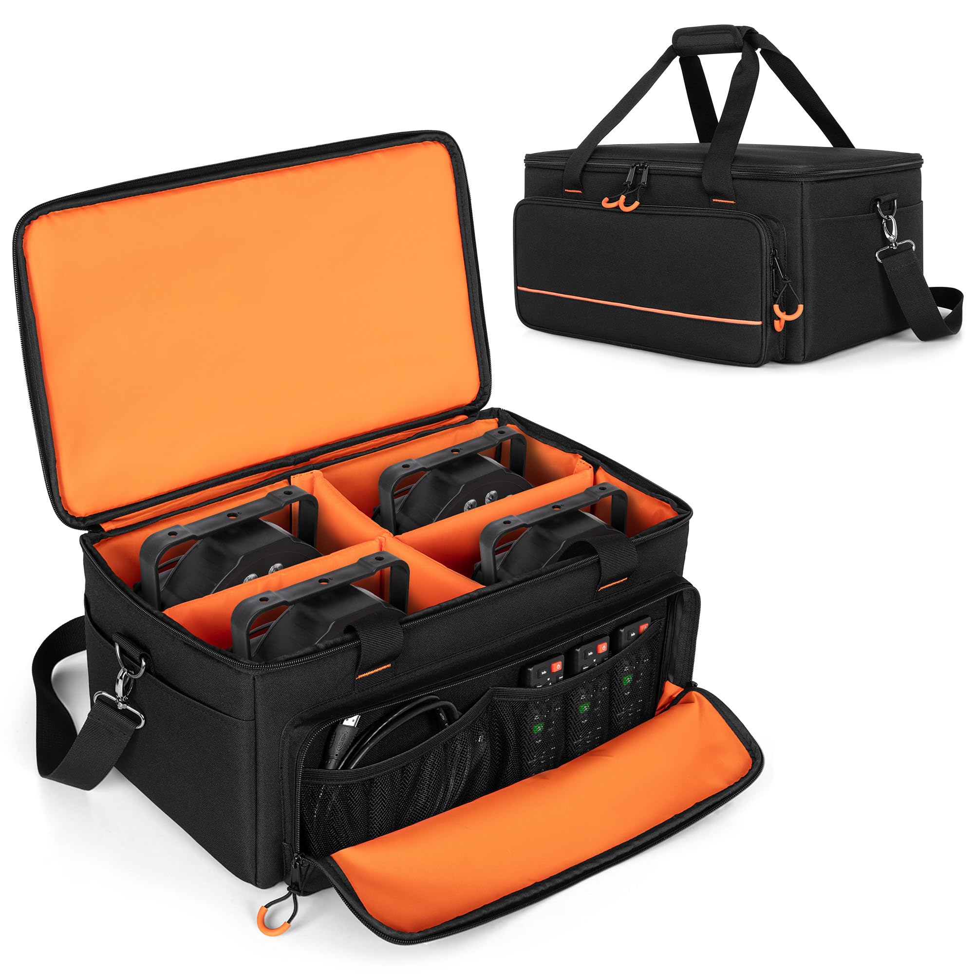 Luxja Padded Par Bag Fits 4 Lights, Case With Inner Divider And Accessory Pockets, Black