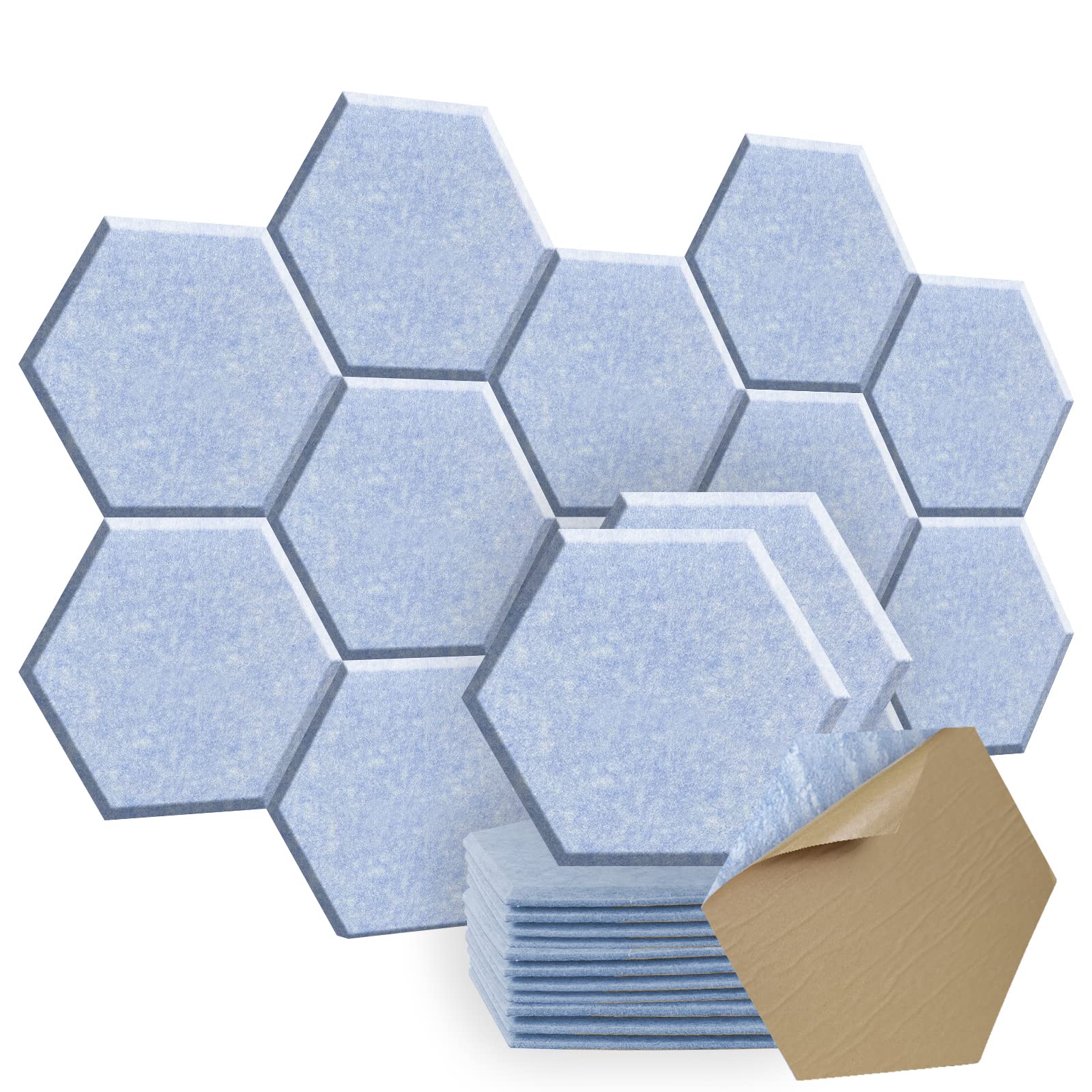 Shjade Hexagon Acoustic Panels Self-Adhesive, 12 Pack 12'' X 10'' X 0.4'' Sound Absorbing Panels, High Density Soundproofing Wed