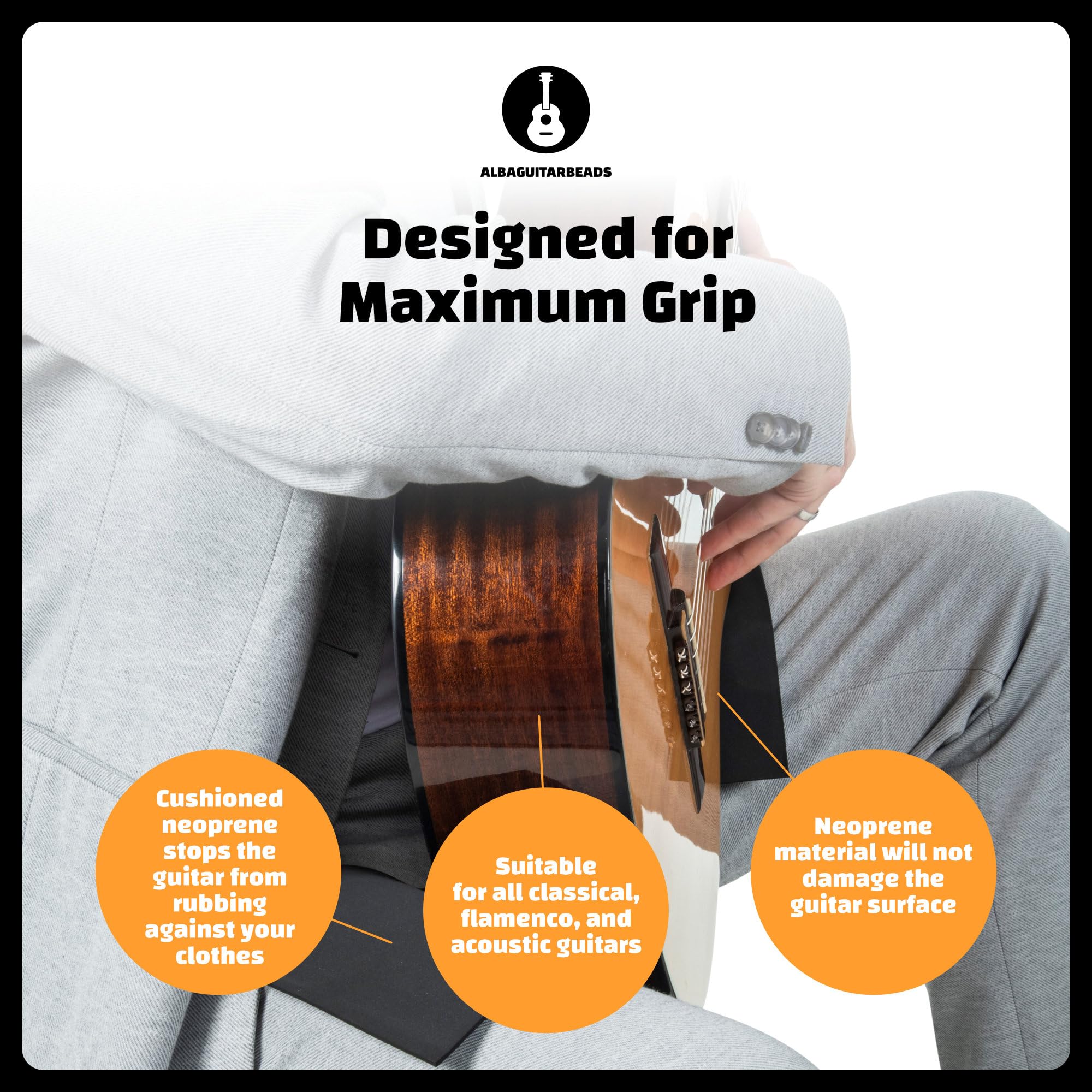 ALBA GUITAR GRASP - ANTI-SLIP BAND, Neoprene band, Non-slip, Size Large, Black